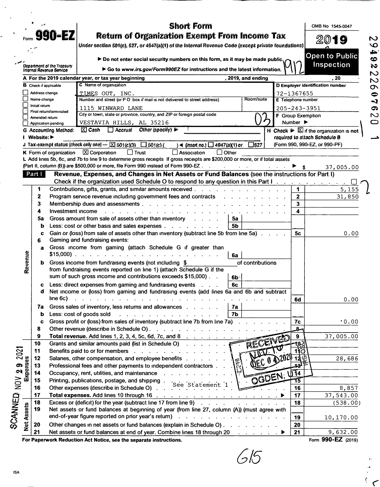 Image of first page of 2019 Form 990EZ for Times Out