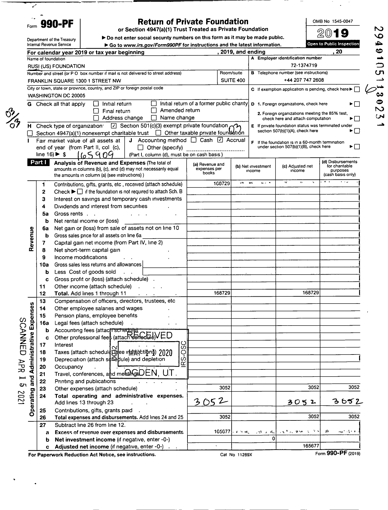 Image of first page of 2019 Form 990PF for Rusi