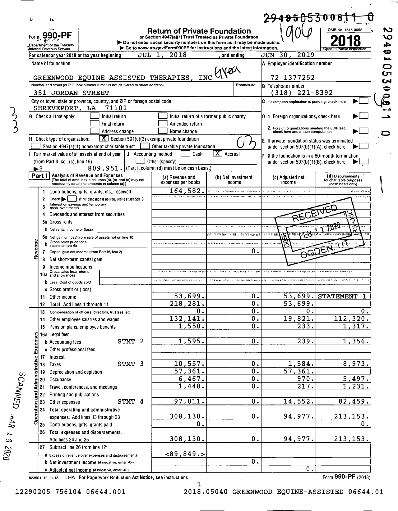 Image of first page of 2018 Form 990PR for Great Results Equine Assisted Therapies