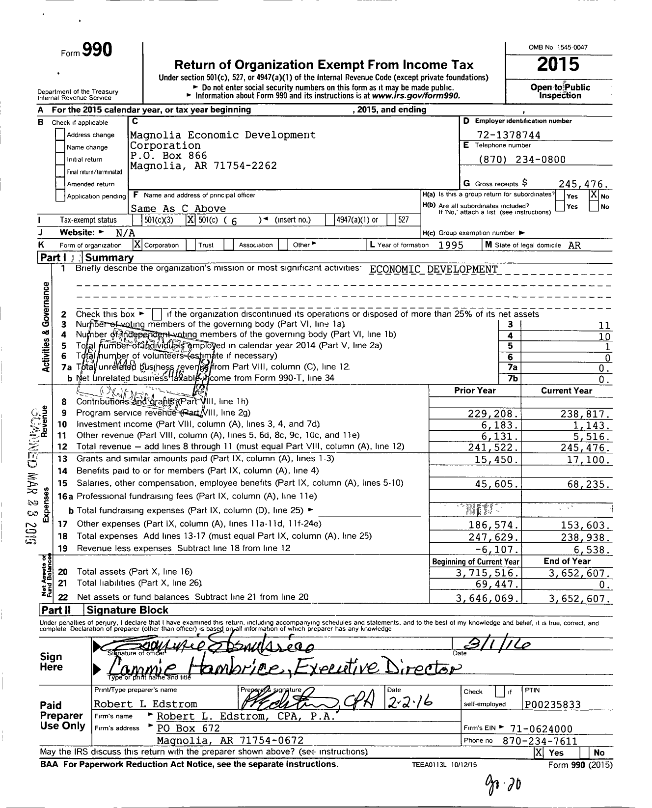 Image of first page of 2015 Form 990O for Magnolia Economic Development