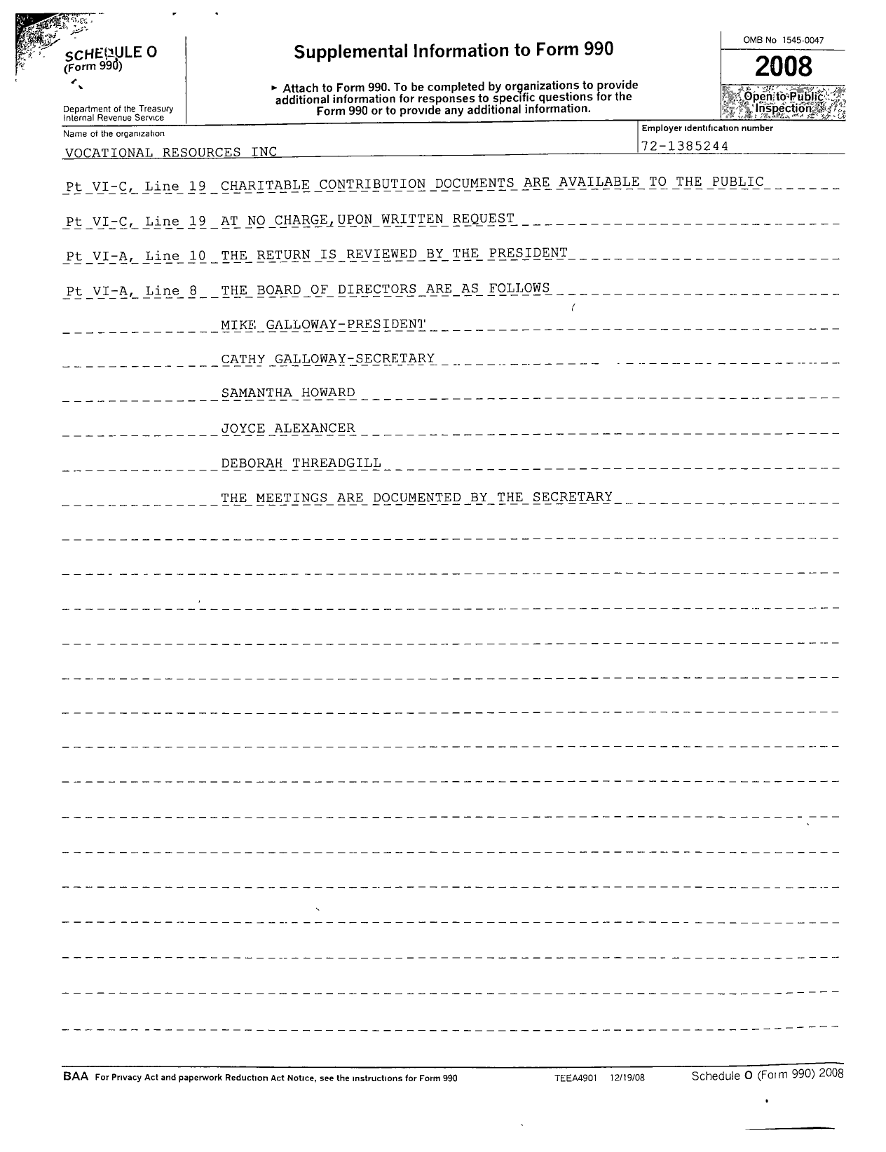 Image of first page of 2008 Form 990R for Vocational Resources