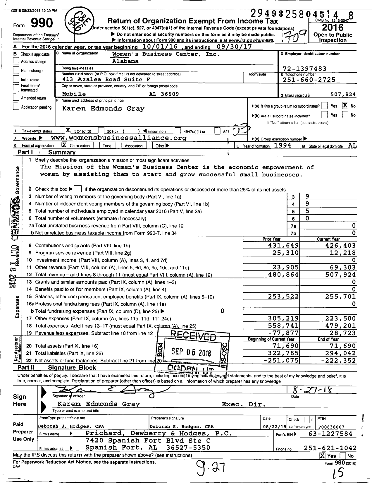 Image of first page of 2016 Form 990 for Womens Business Center