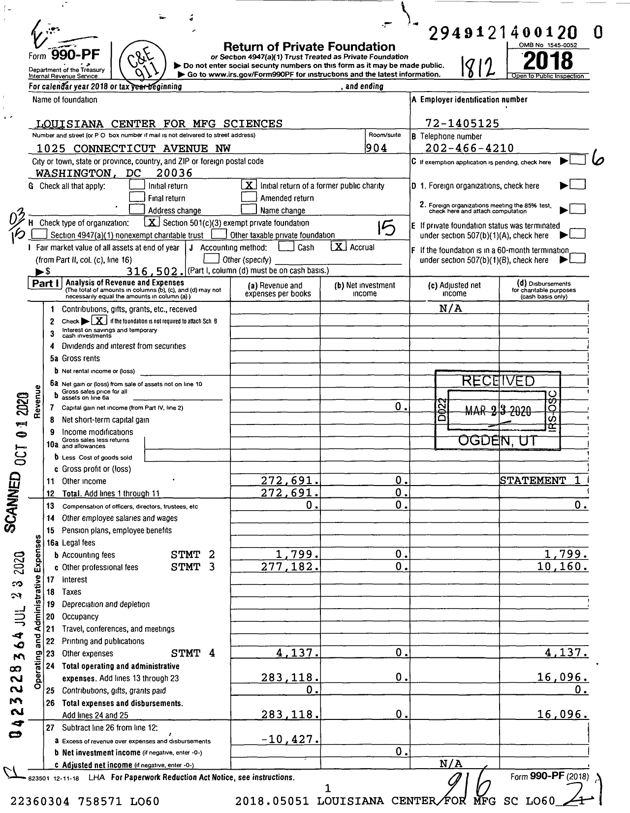 Image of first page of 2018 Form 990PR for Louisiana Center for MFG Sciences