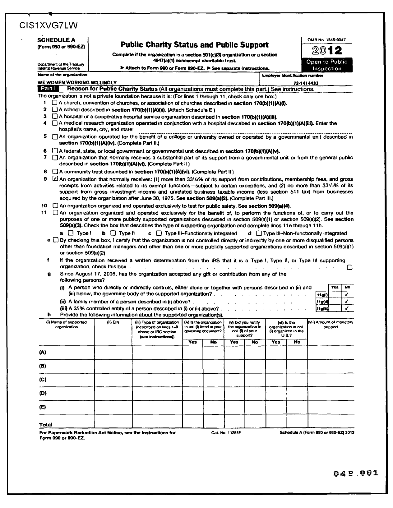 Image of first page of 2010 Form 990ER for We Women Working Willingly