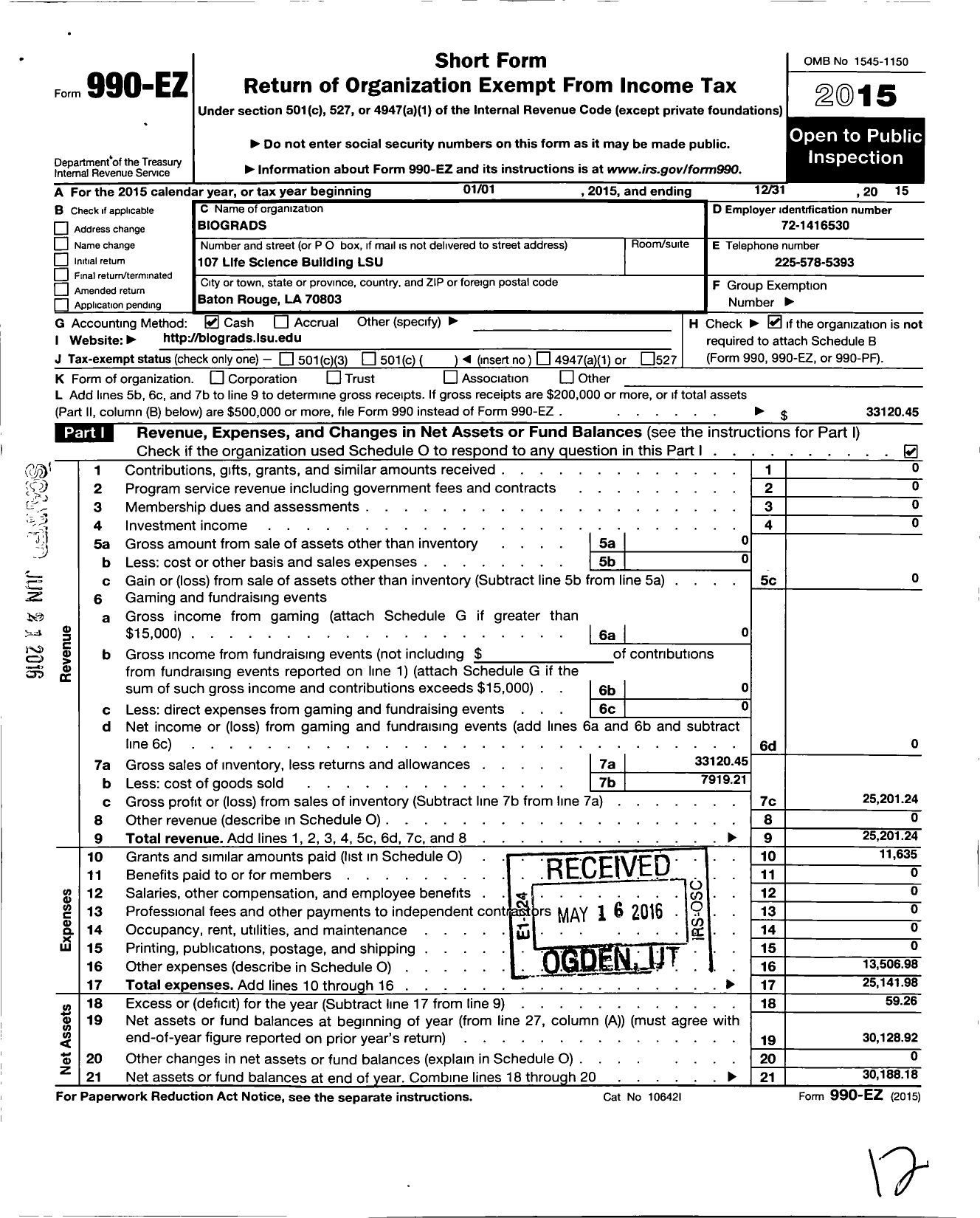 Image of first page of 2015 Form 990EO for Biograds