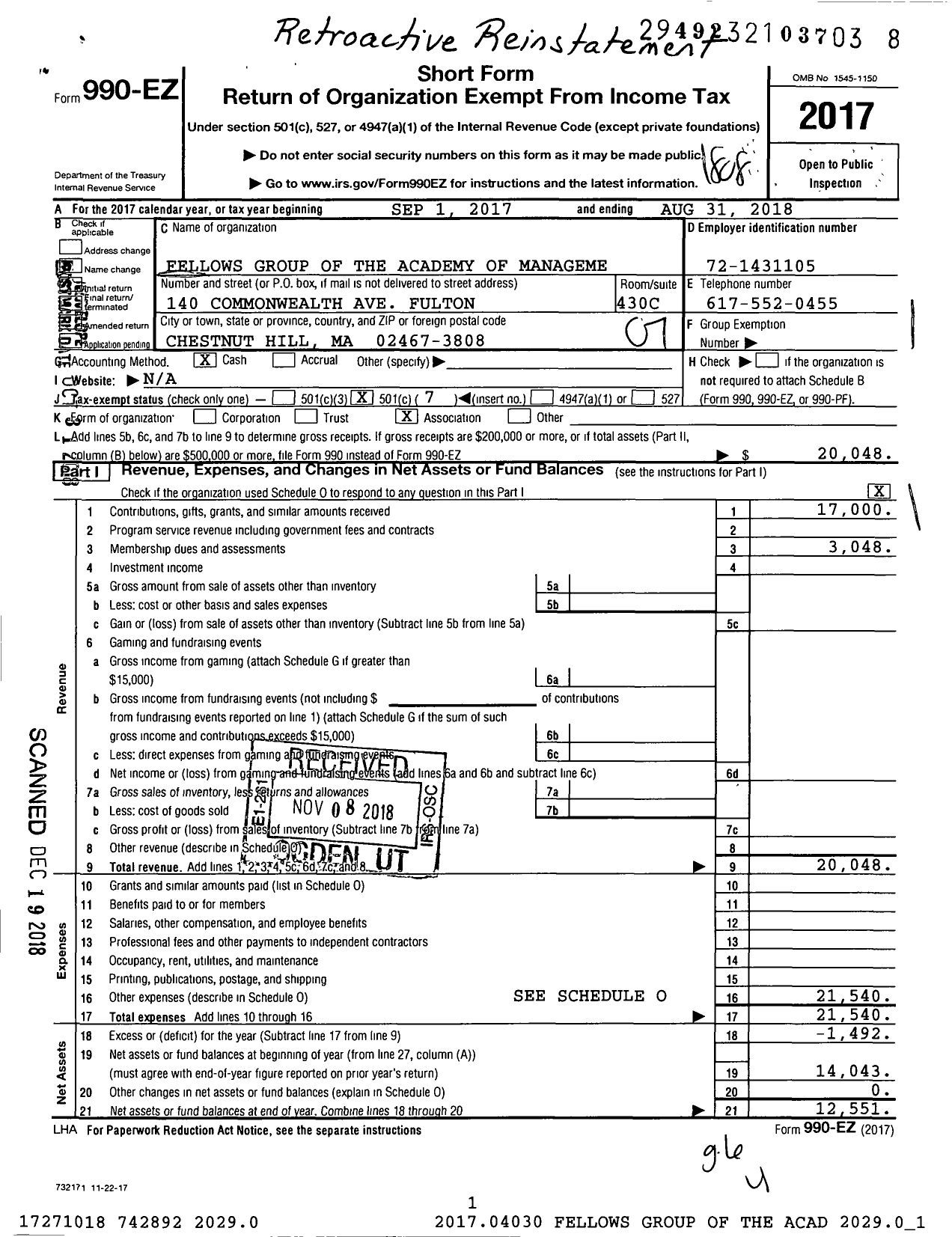 Image of first page of 2017 Form 990EO for Fellows Group of the Academy of Management