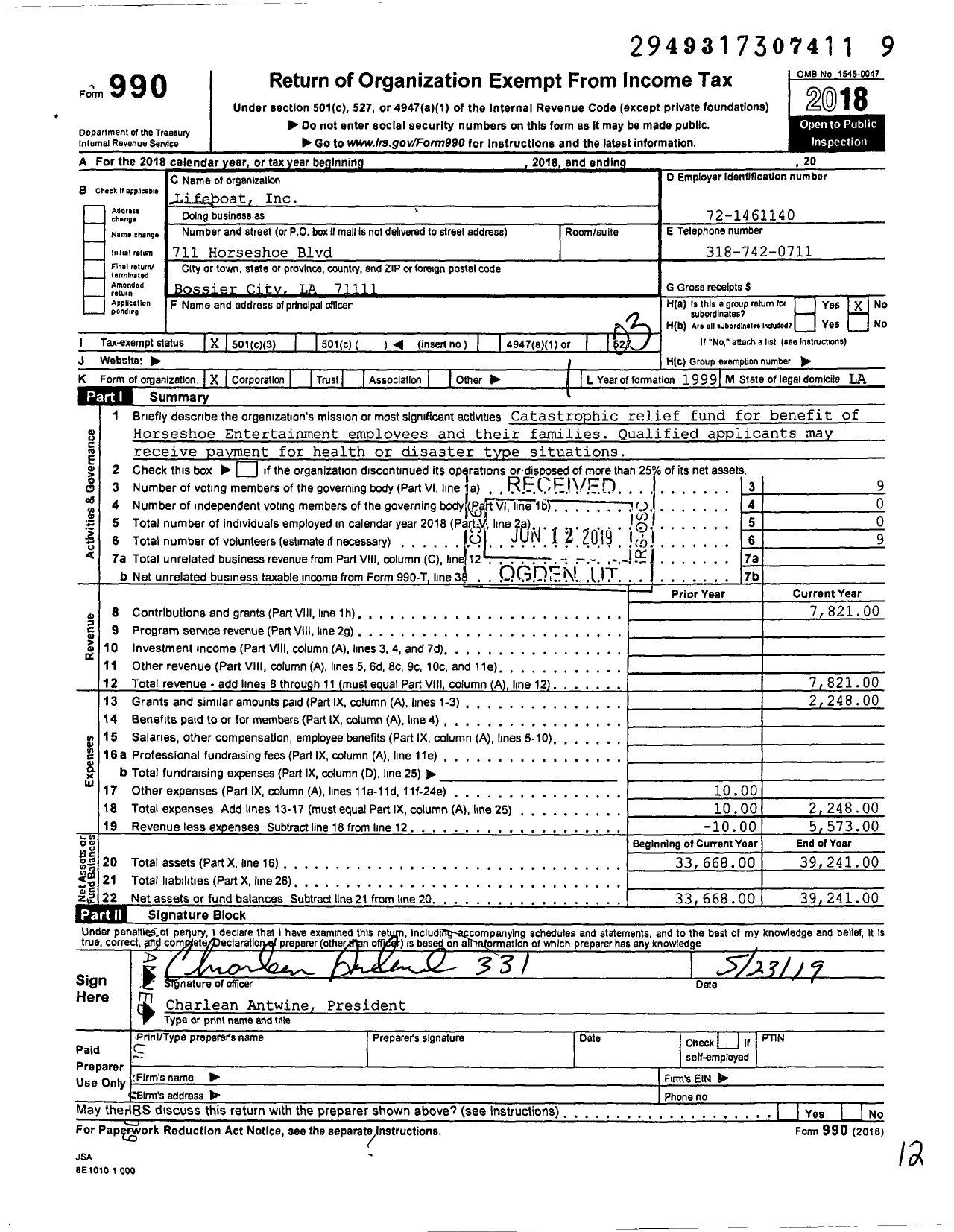 Image of first page of 2018 Form 990 for Caesars Cares