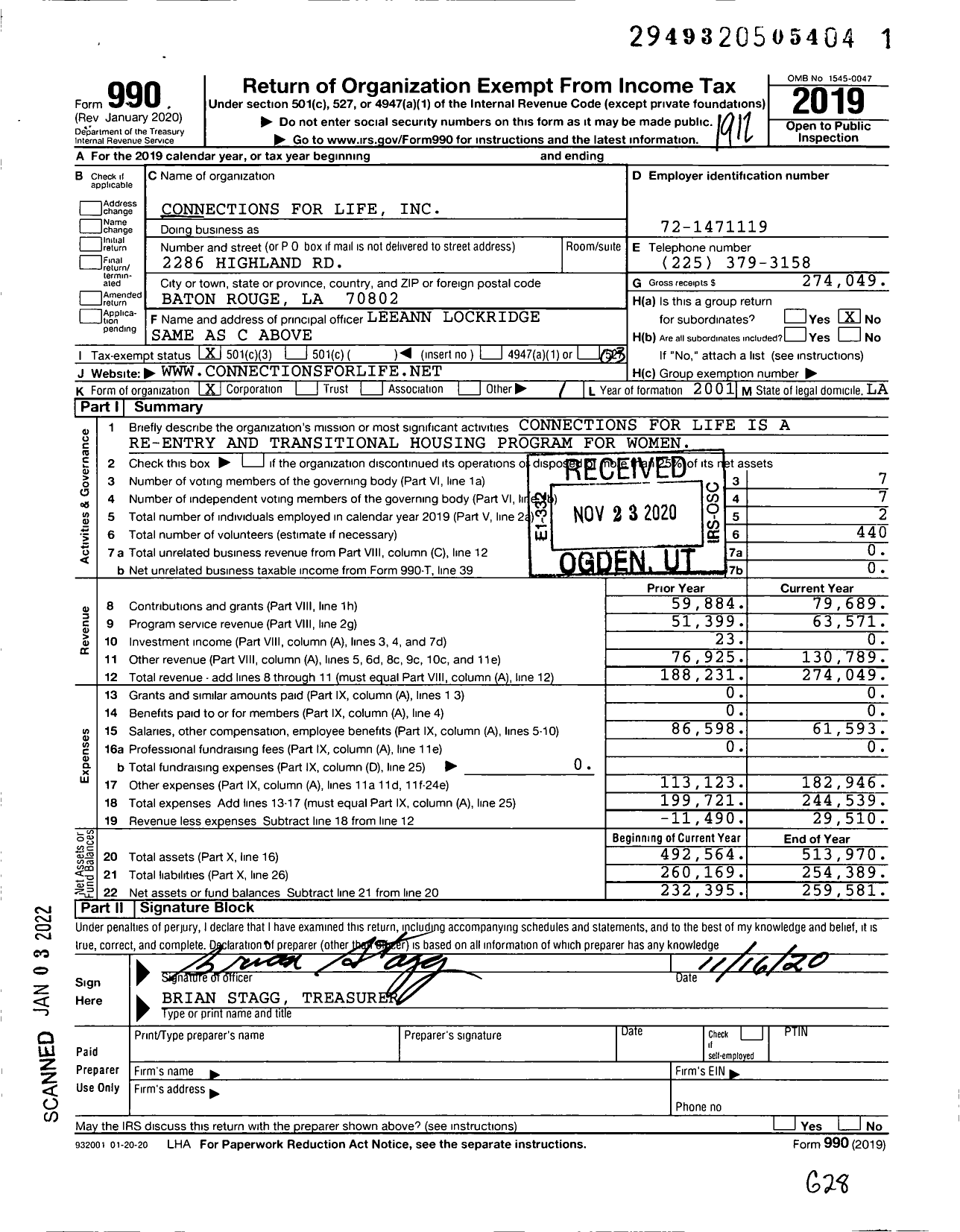 Image of first page of 2019 Form 990 for Connections for Life