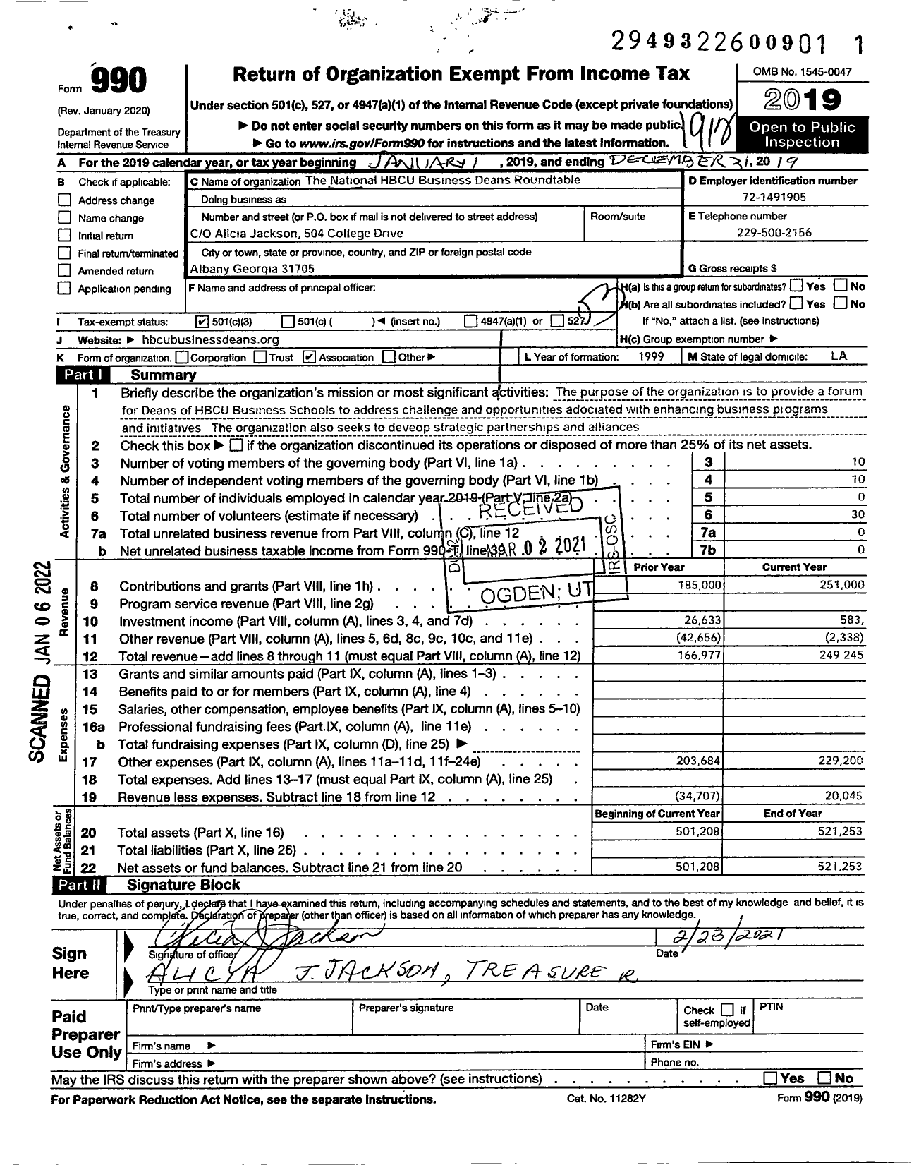 Image of first page of 2019 Form 990 for National HBCU Business Deans Roundtable