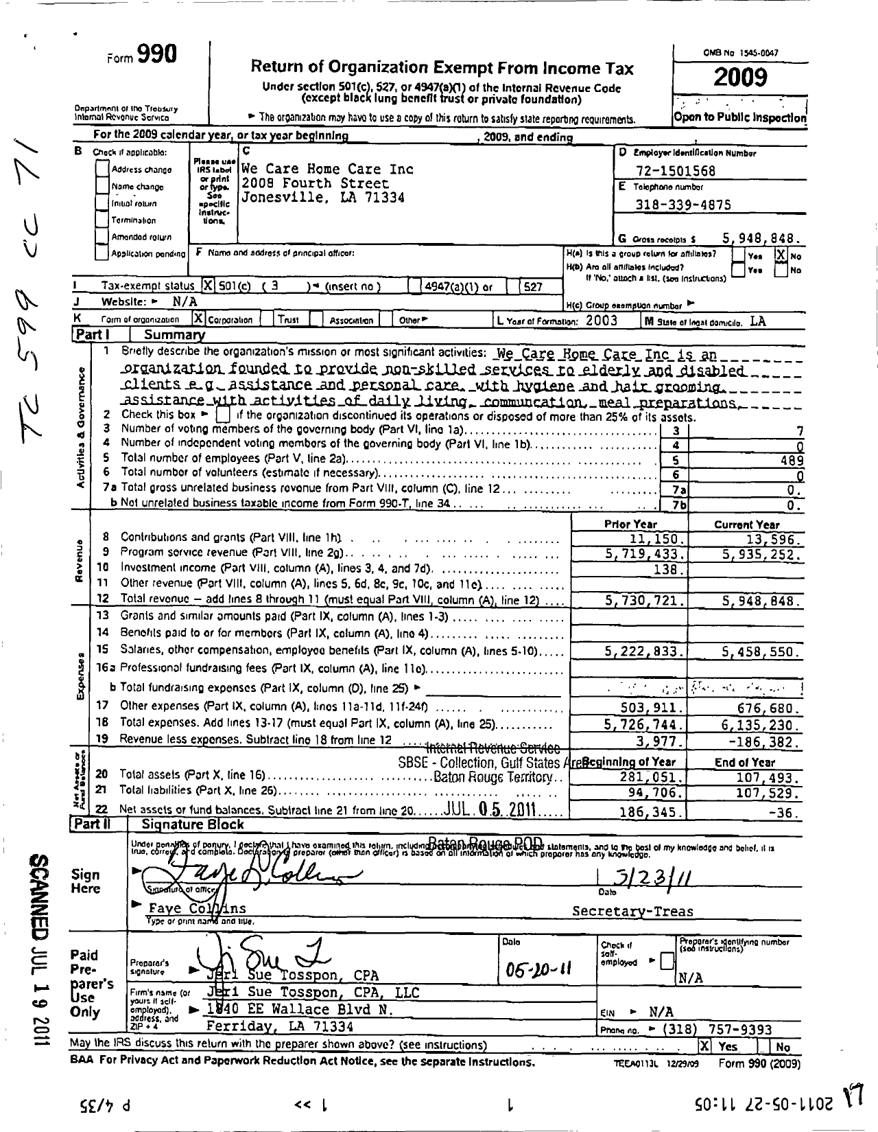 Image of first page of 2009 Form 990 for We Care Home Care