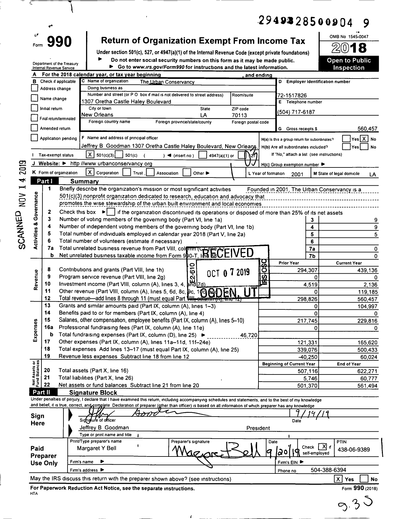 Image of first page of 2018 Form 990 for The Urban Conservancy