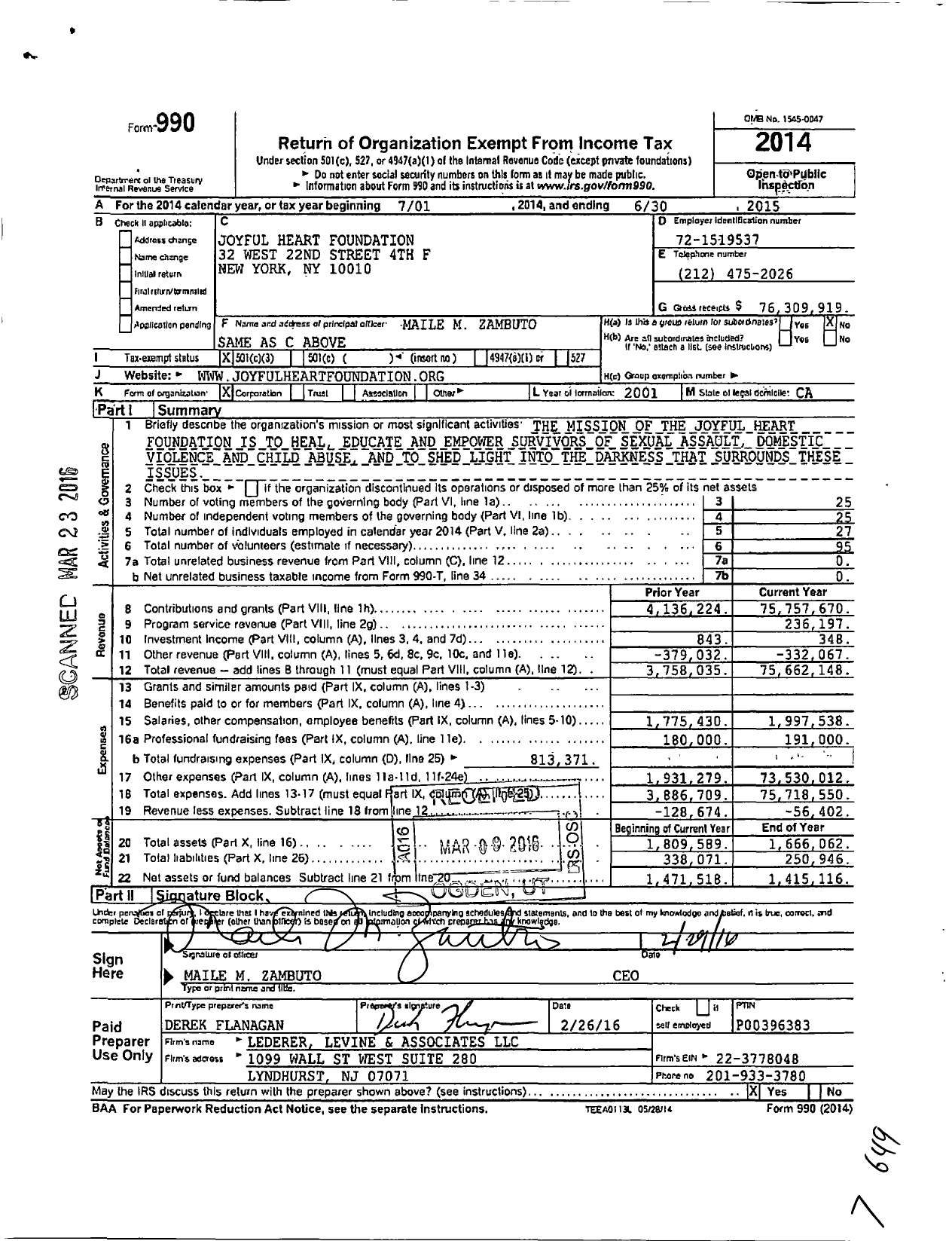 Image of first page of 2014 Form 990 for Joyful Heart Foundation (JHF)