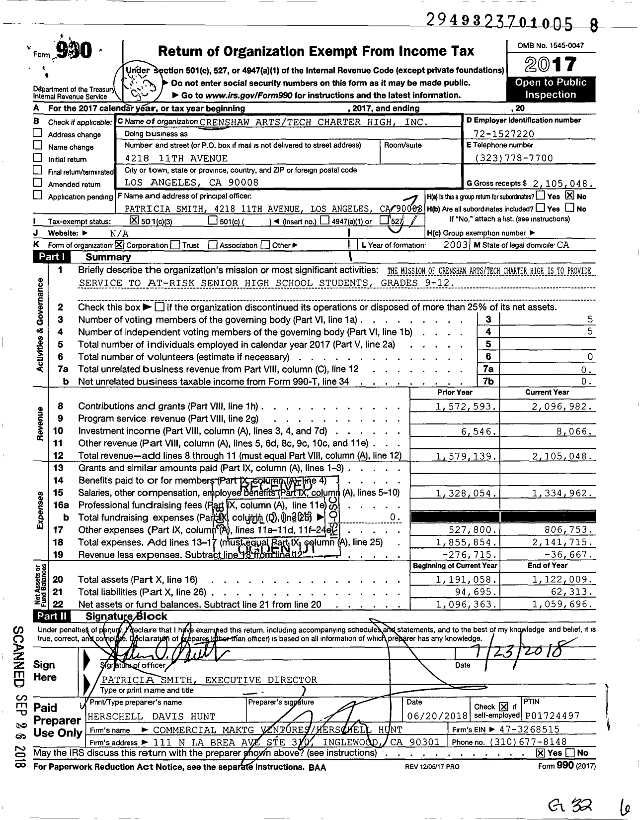 Image of first page of 2017 Form 990 for Catch Prep Charter High