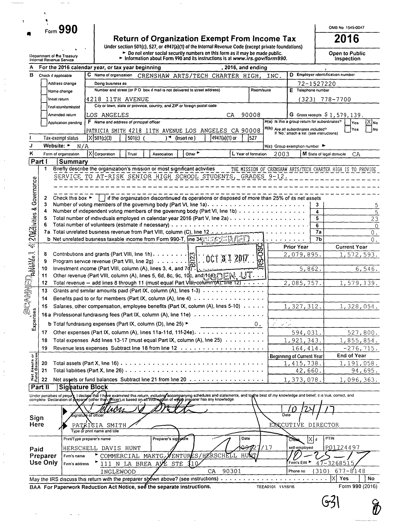 Image of first page of 2016 Form 990 for Catch Prep Charter High