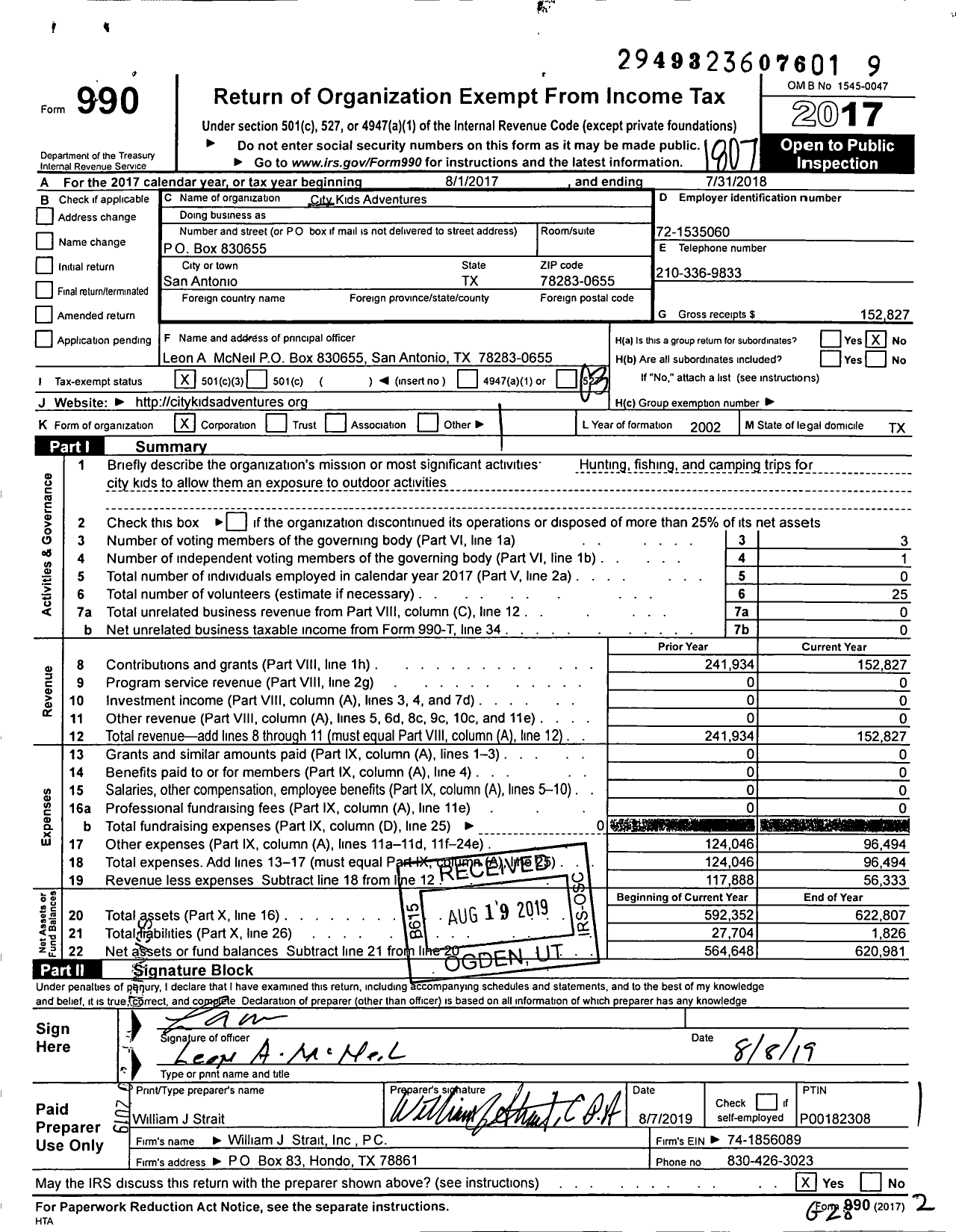 Image of first page of 2017 Form 990 for City Kids Adventures
