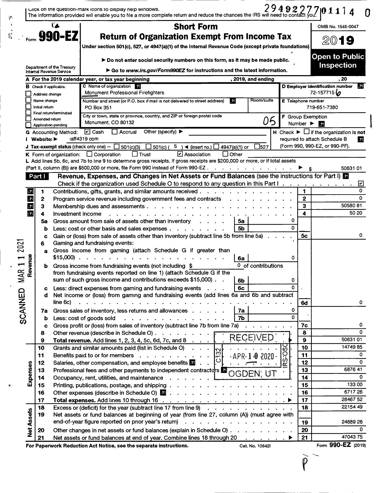 Image of first page of 2019 Form 990EO for International Association of Fire Fighters