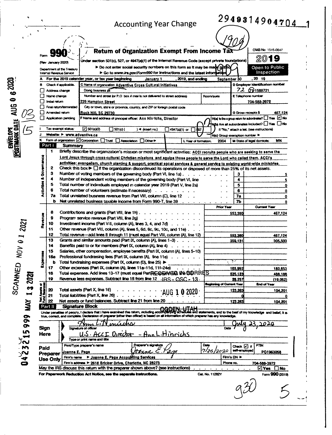 Image of first page of 2018 Form 990 for Adventive Cross Cultural Initiatives