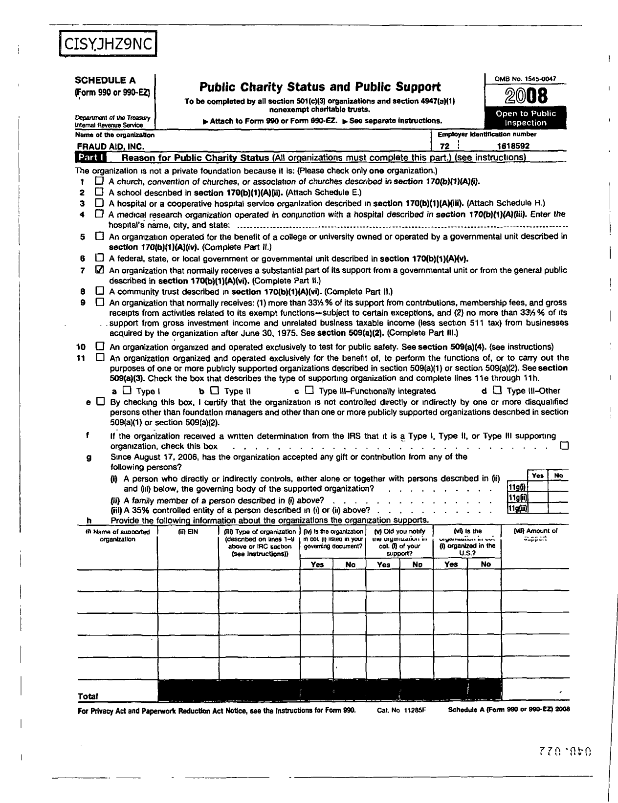 Image of first page of 2008 Form 990ER for Fraud Aid