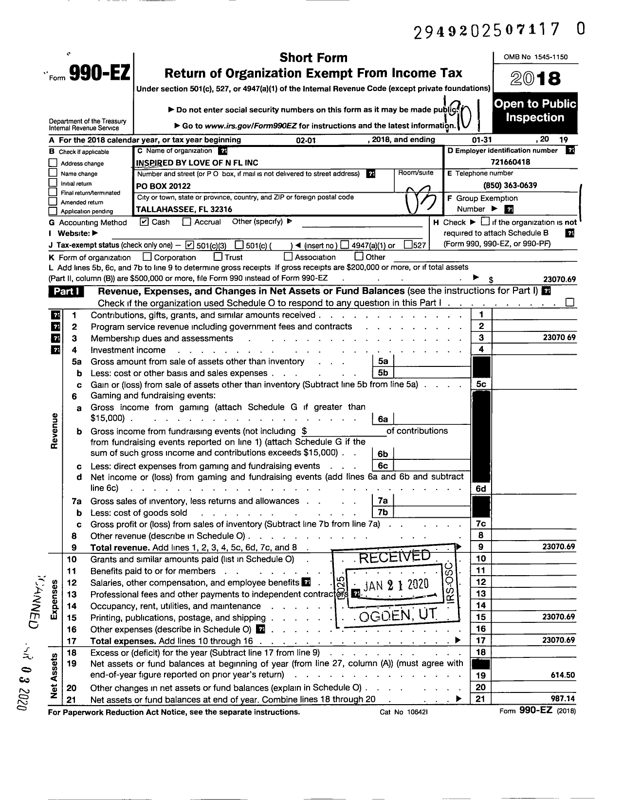 Image of first page of 2018 Form 990EZ for Inspired By Love of N FL