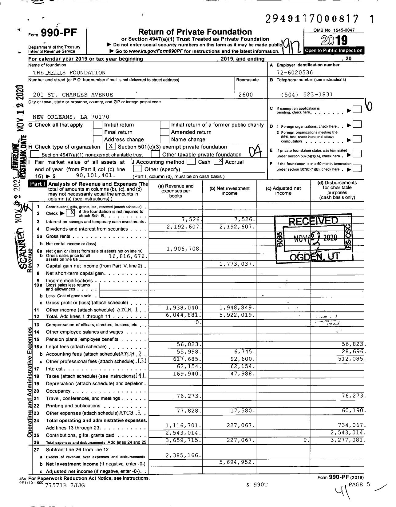 Image of first page of 2019 Form 990PF for The Helis Foundation