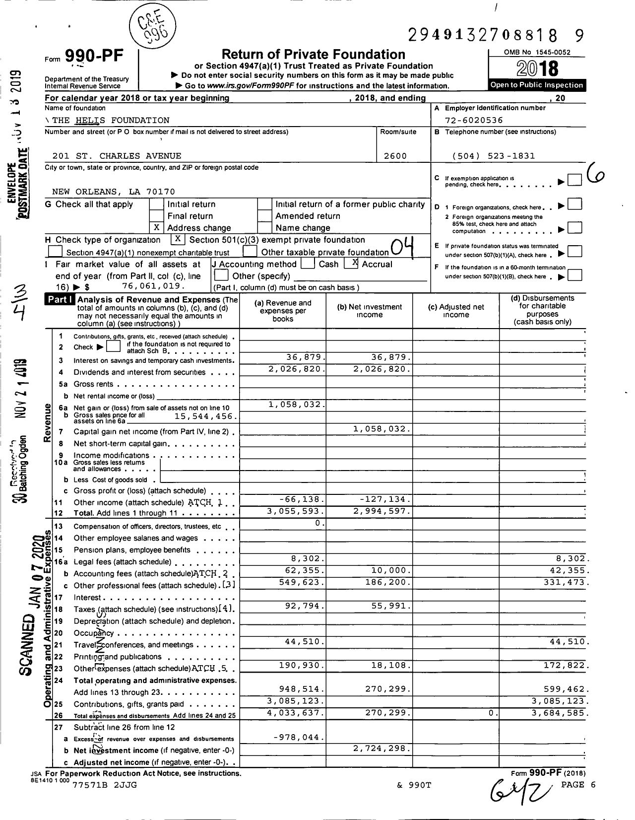 Image of first page of 2018 Form 990PF for The Helis Foundation