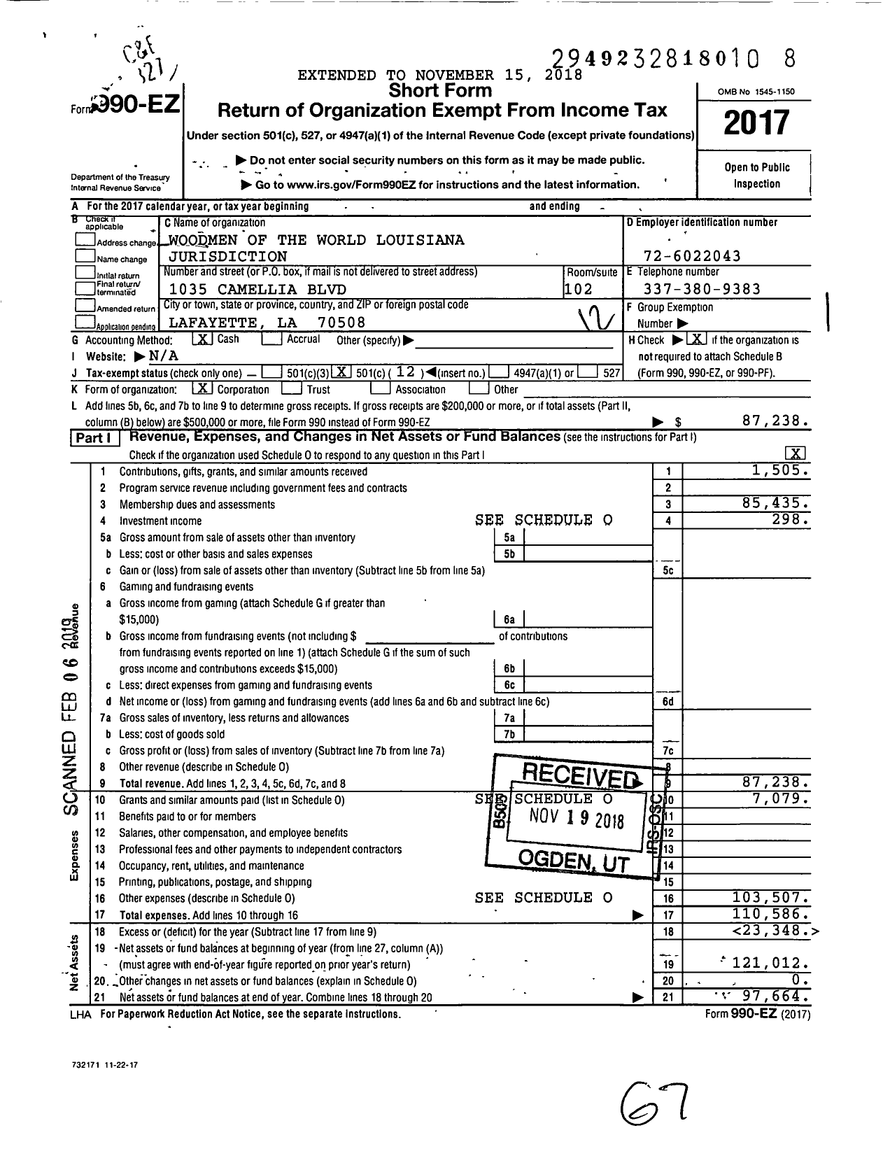 Image of first page of 2017 Form 990EO for Woodmenlife - Louisiana Jurisdiction