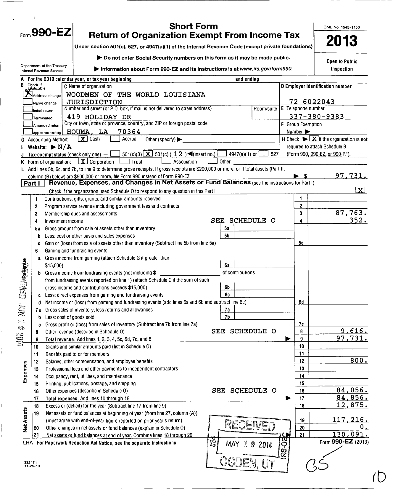 Image of first page of 2013 Form 990EO for Woodmenlife - Louisiana Jurisdiction