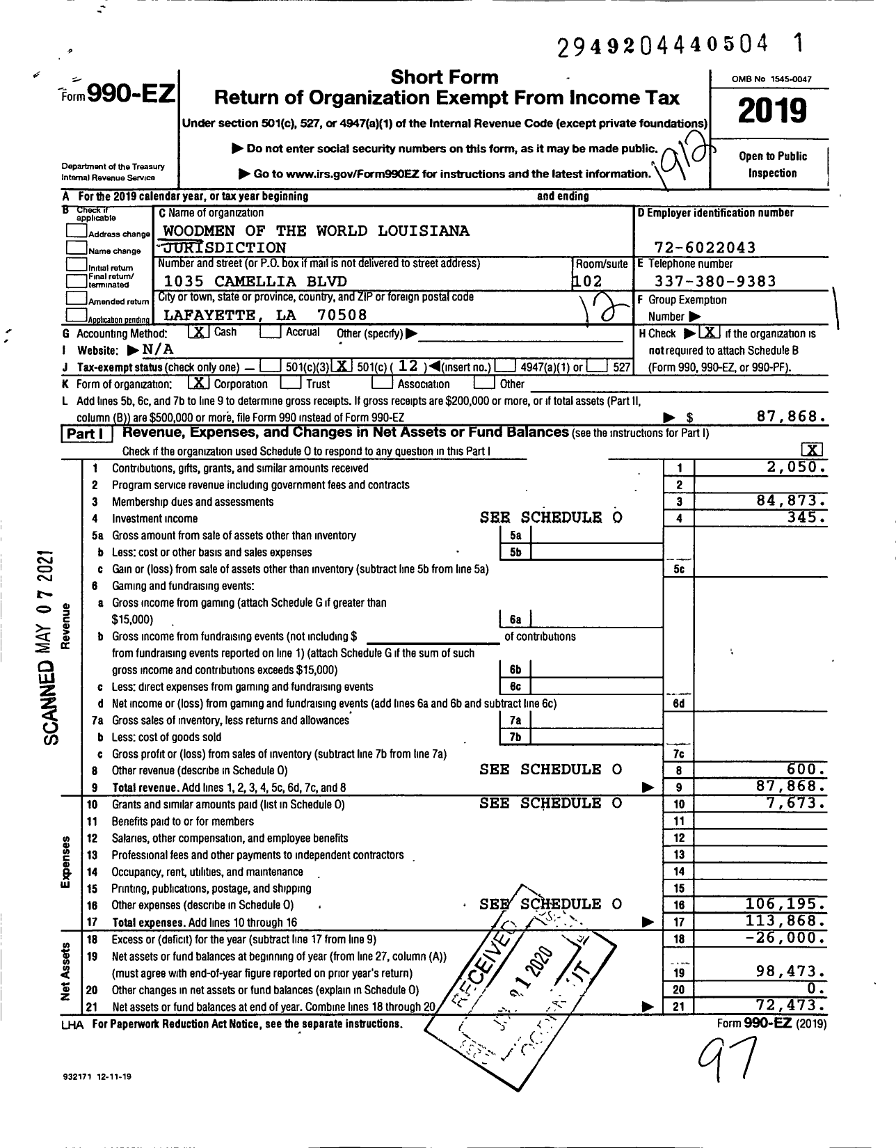 Image of first page of 2019 Form 990EO for Woodmenlife - Louisiana Jurisdiction