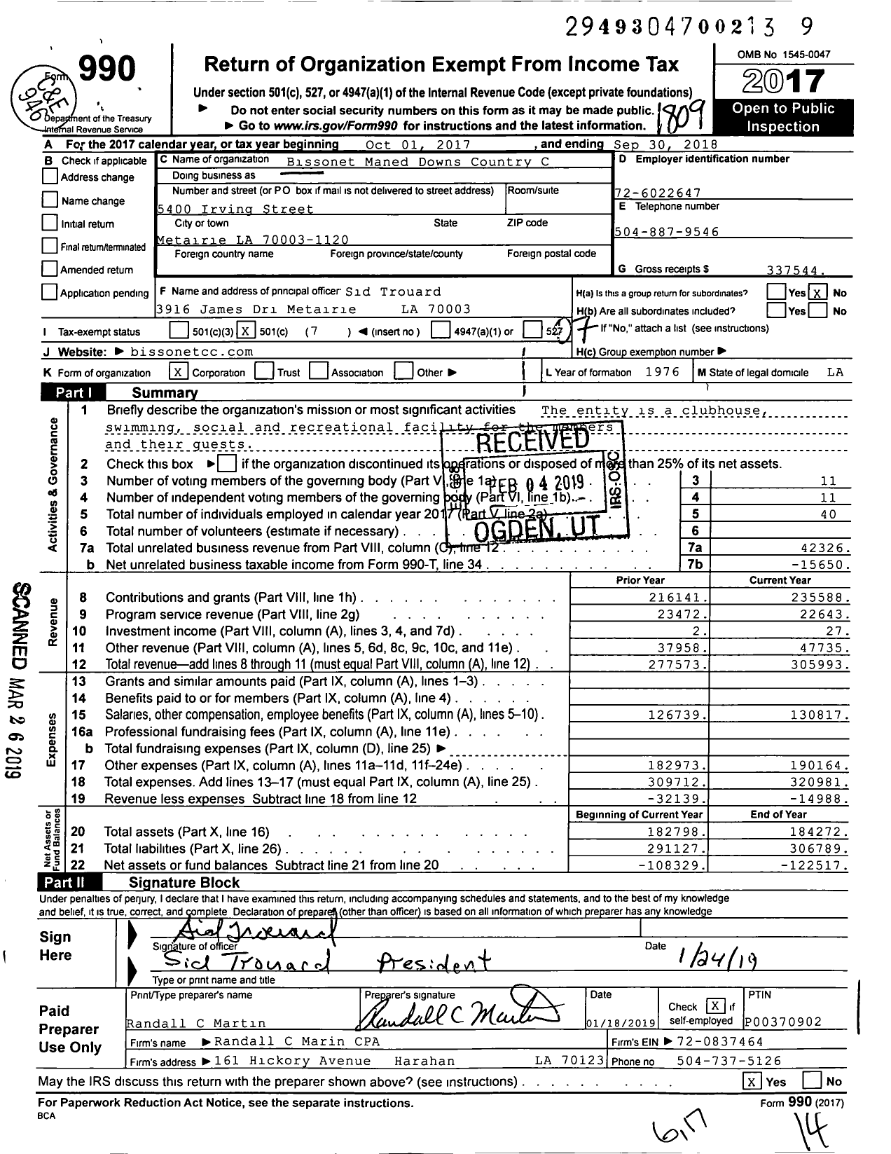 Image of first page of 2017 Form 990O for Bissonet Maned Downs Country C