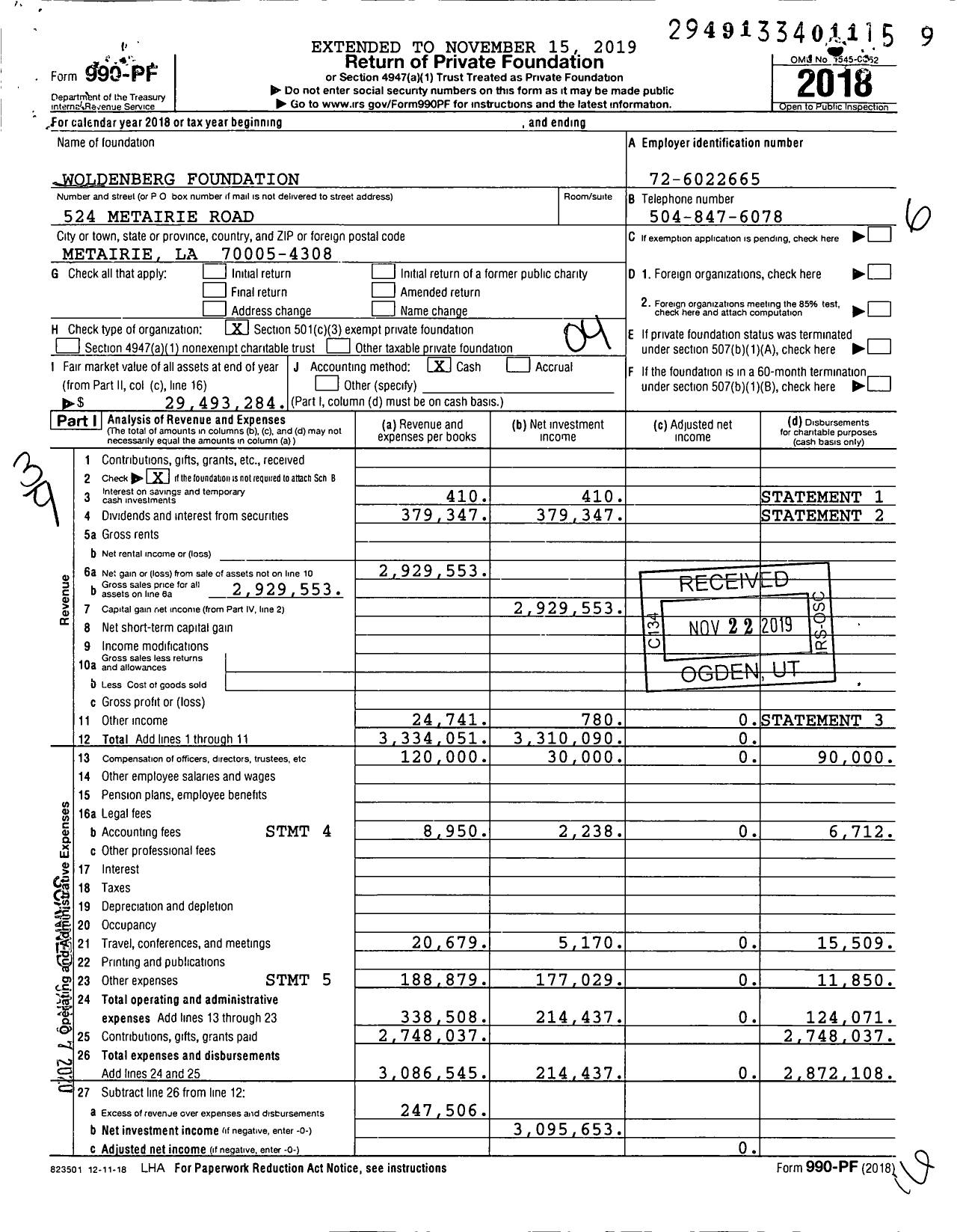 Image of first page of 2018 Form 990PF for Woldenberg Foundation