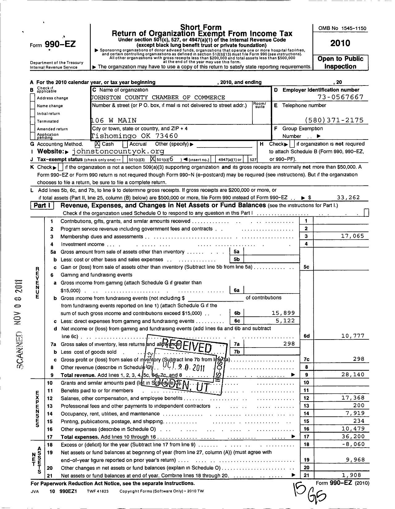 Image of first page of 2010 Form 990EO for Johnston County Chamber of Commerce