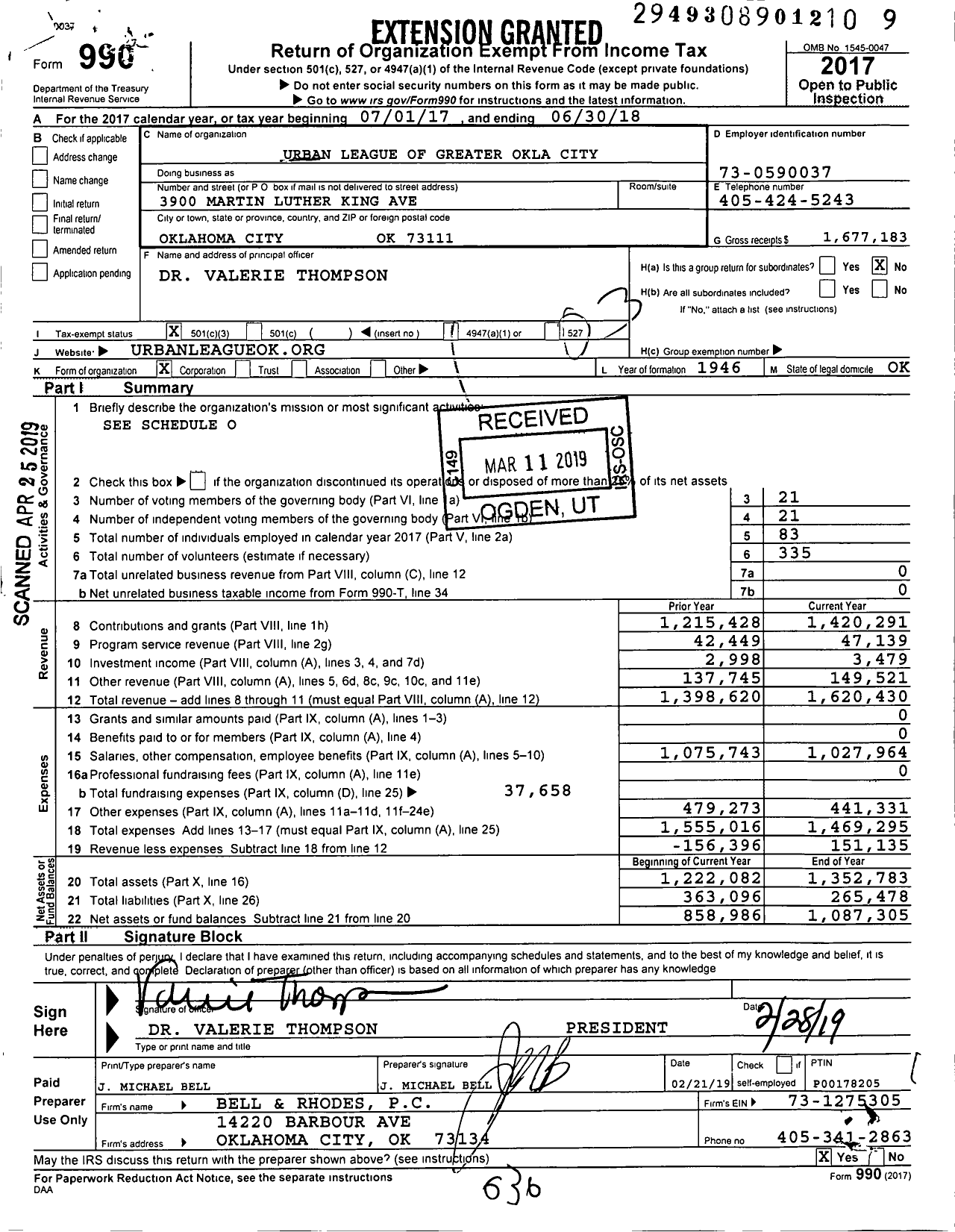 Image of first page of 2017 Form 990 for Urban League of Greater Oklahoma City I