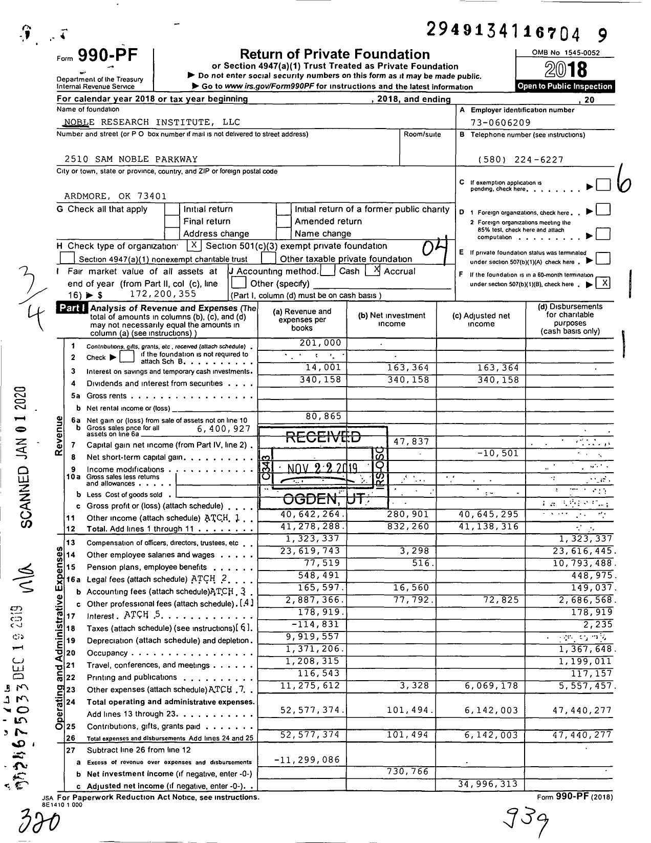 Image of first page of 2018 Form 990PF for Noble Research Institute LLC