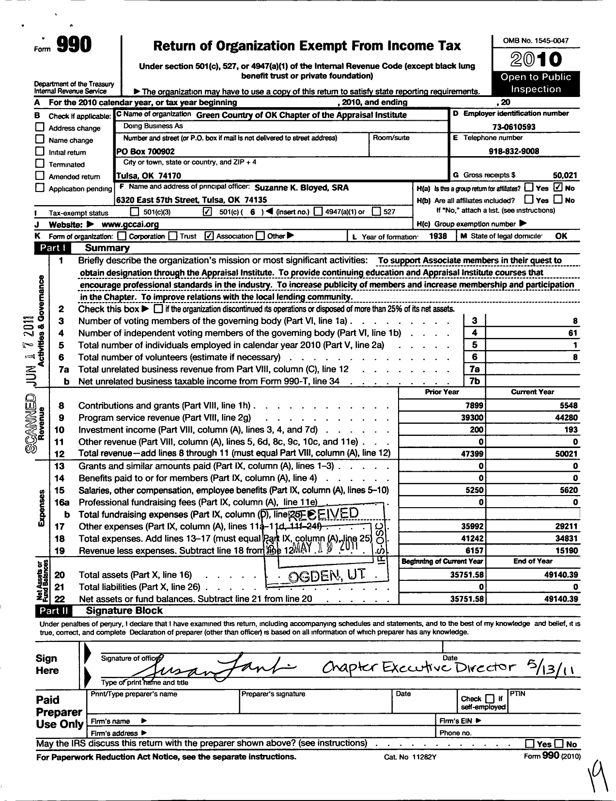 Image of first page of 2010 Form 990O for Appraisal Institute / Green Country of Oklahoma Chapter