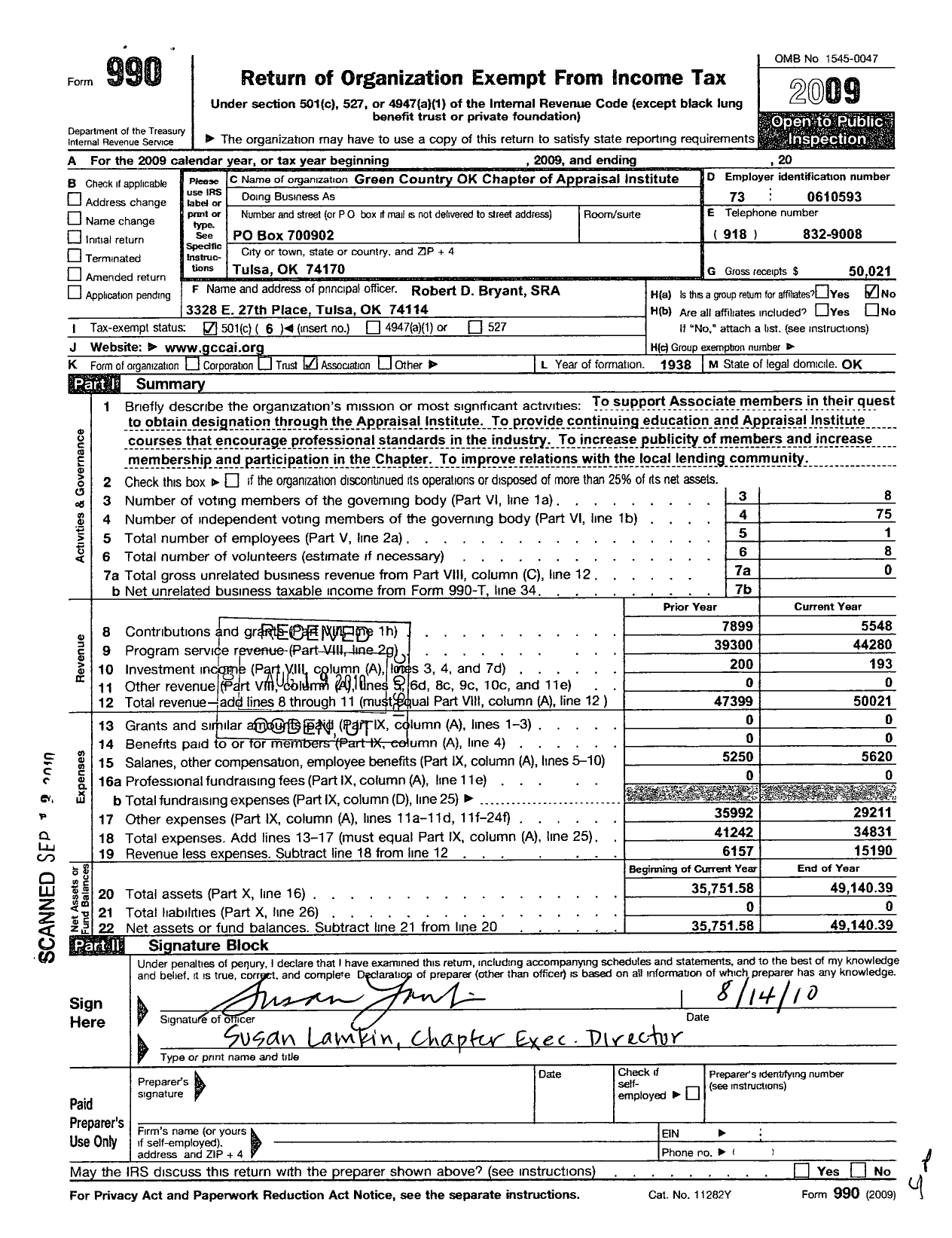 Image of first page of 2009 Form 990O for Appraisal Institute / Green Country of Oklahoma Chapter