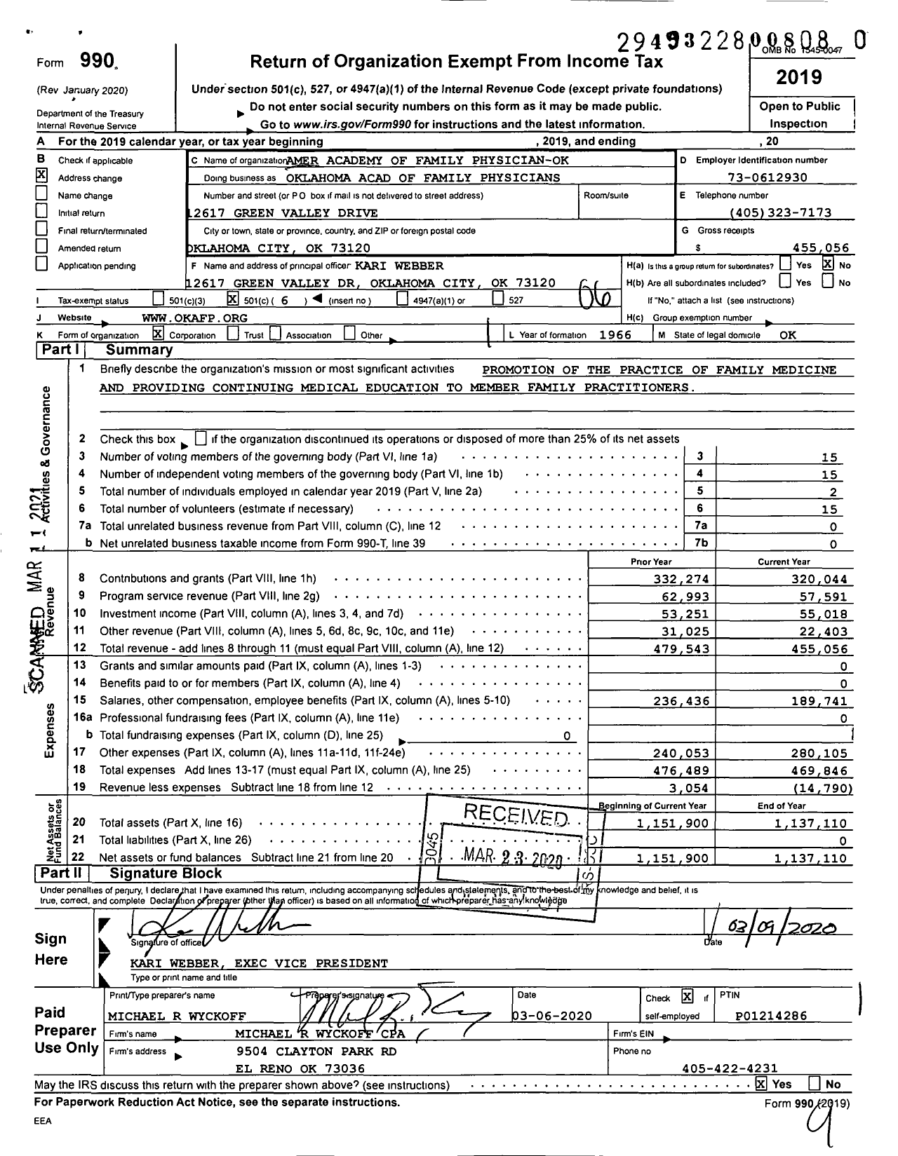 Image of first page of 2019 Form 990O for American Academy of Family Physicians - Amer Academy of Family Physician-Ok