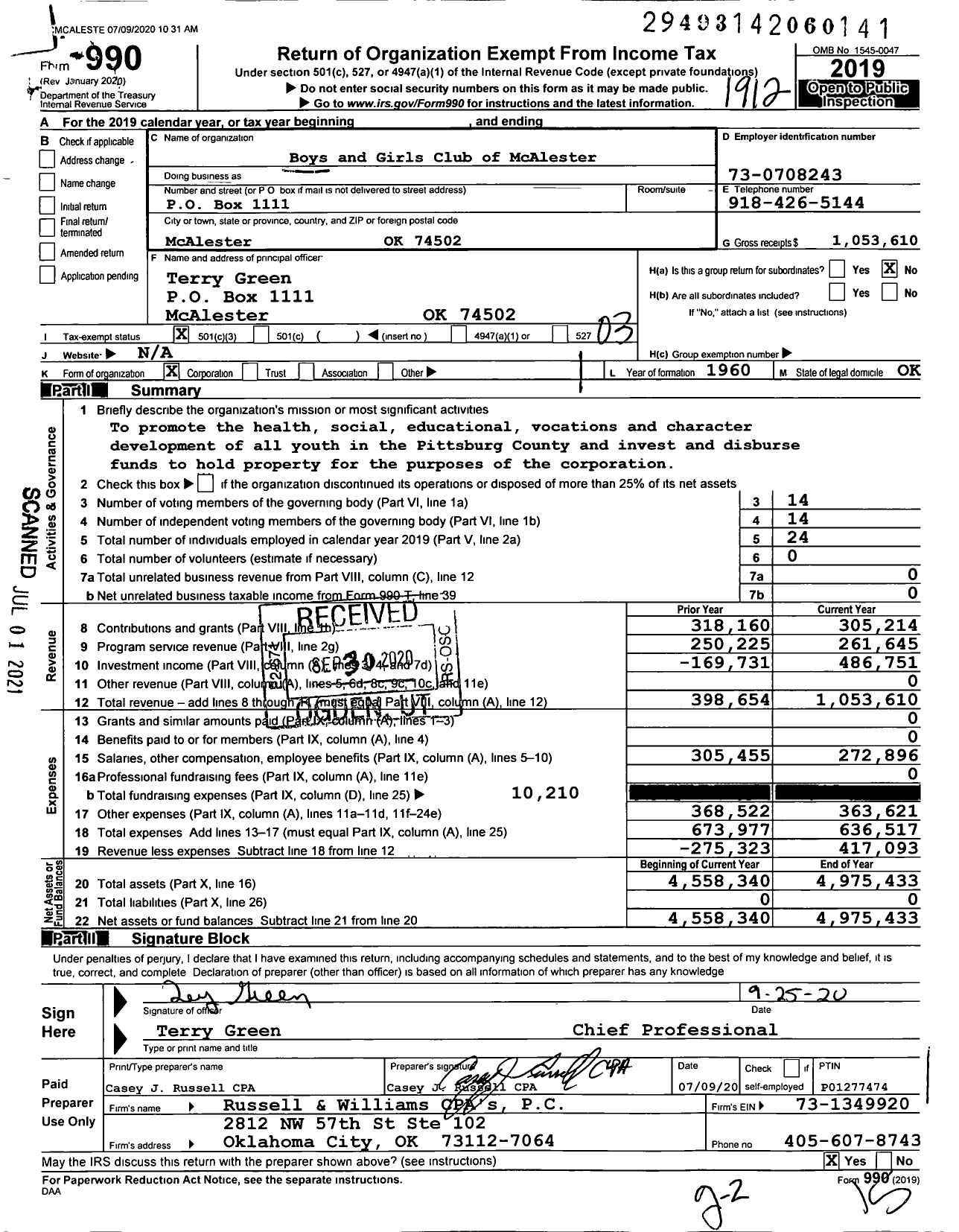 Image of first page of 2019 Form 990 for Boys and Girls Club of Mcalester