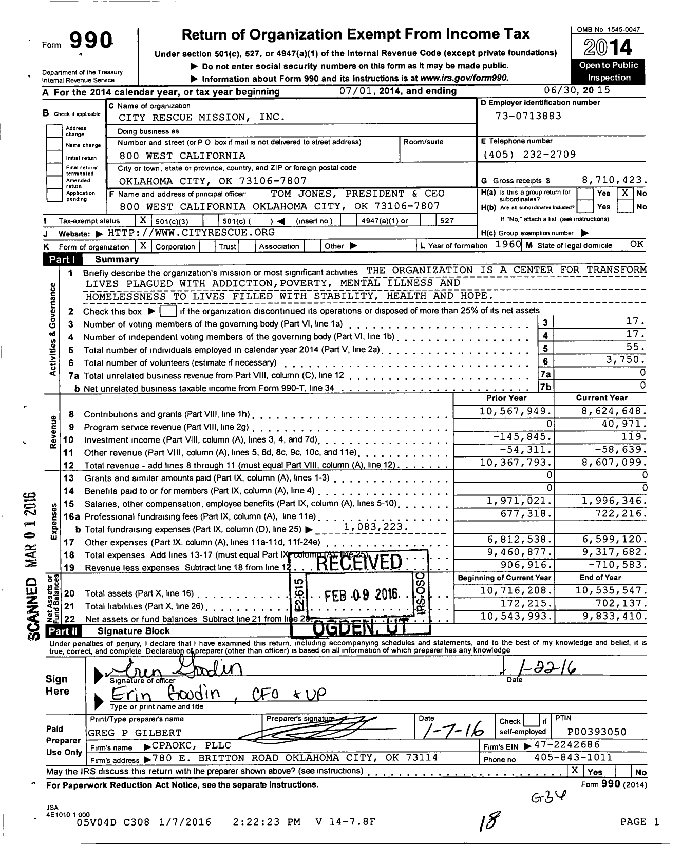Image of first page of 2014 Form 990 for City Rescue Mission