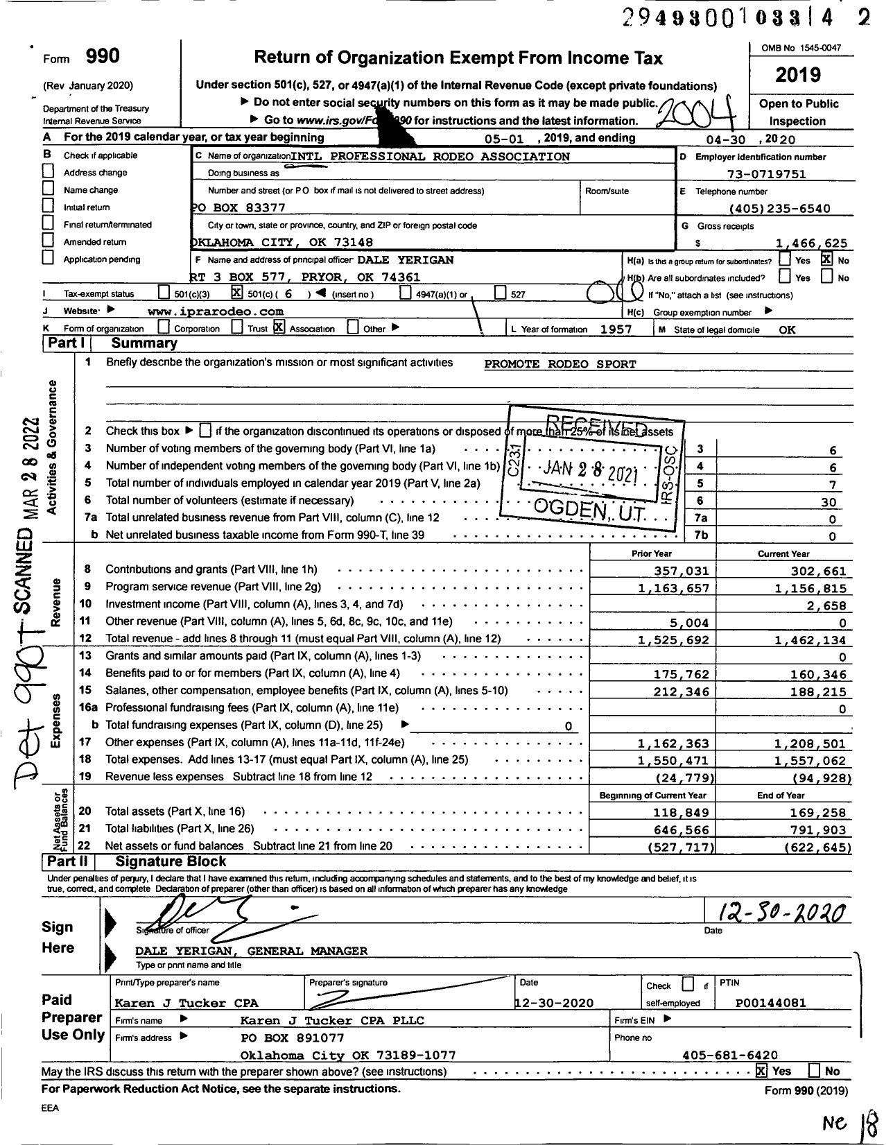 Image of first page of 2019 Form 990O for International Professional Rodeo Association (IPRA)