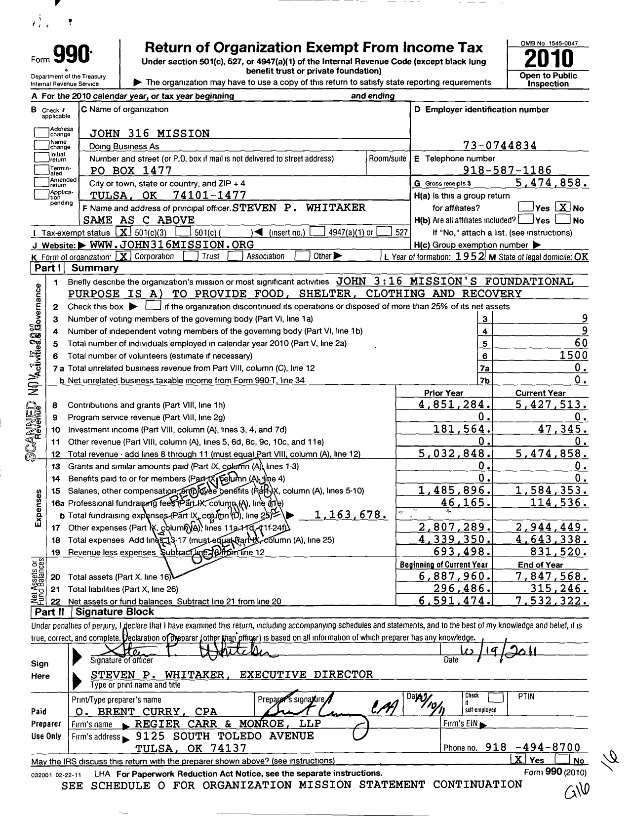 Image of first page of 2010 Form 990 for John 3:16 Mission