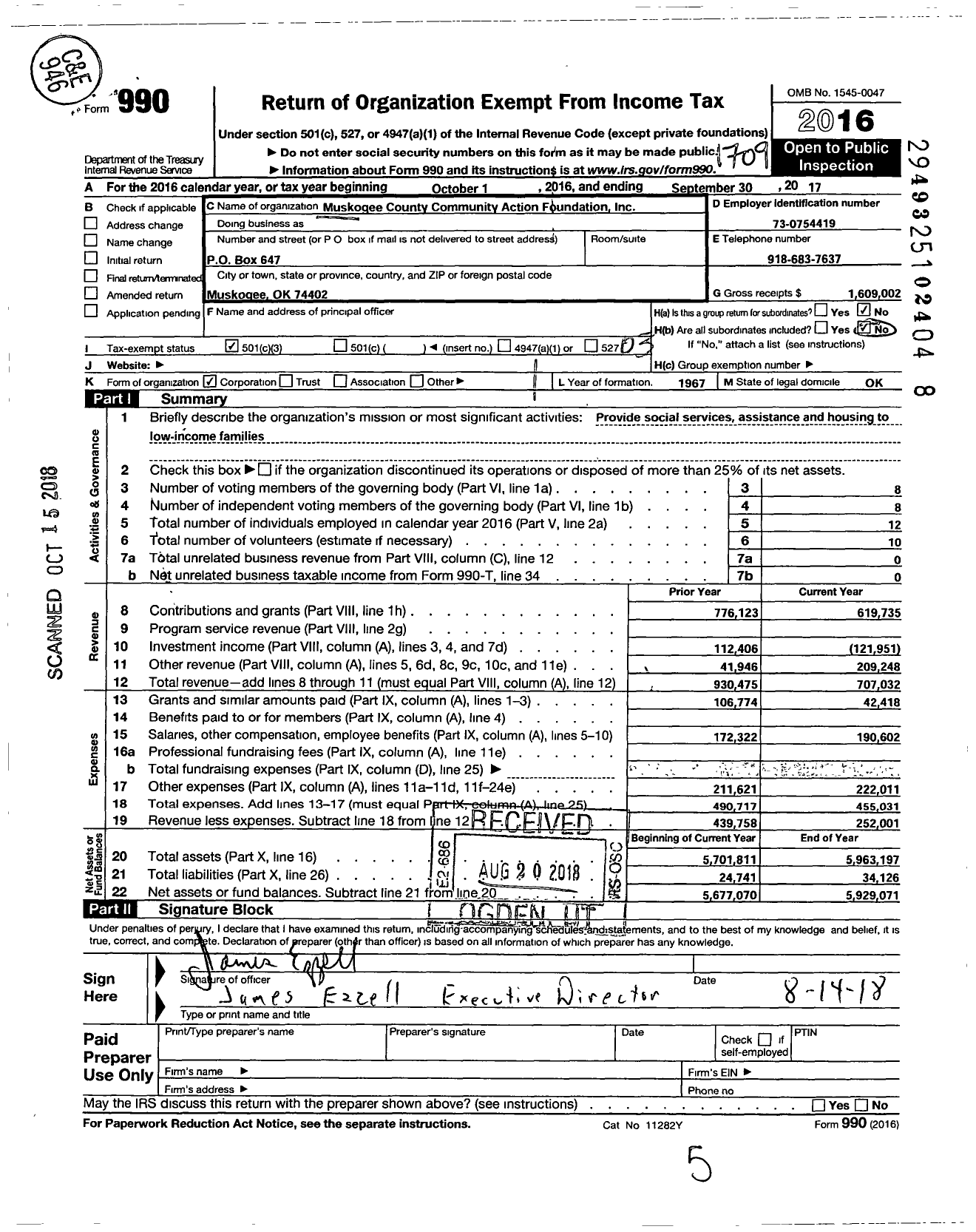 Image of first page of 2016 Form 990 for Muskogee County Community Action Foundation