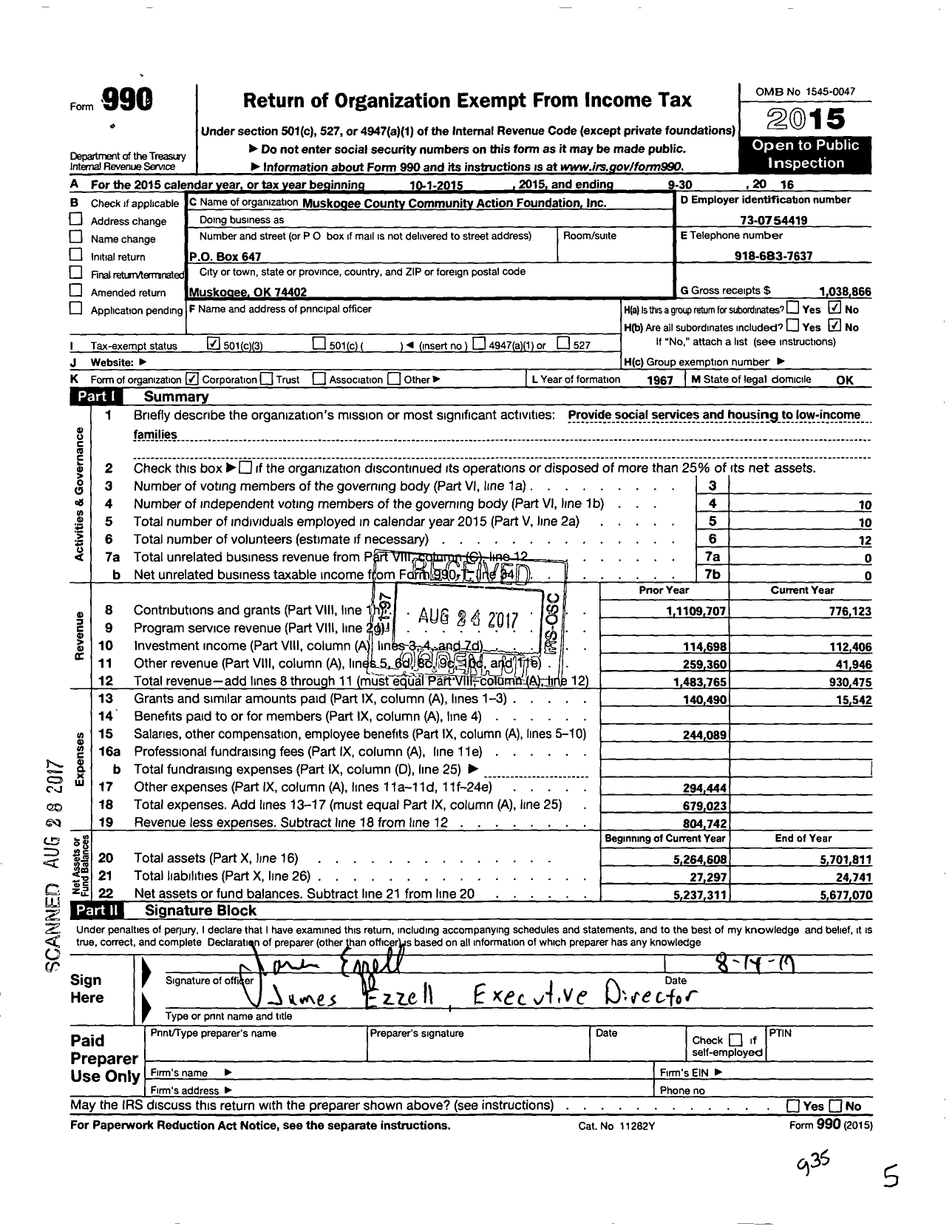 Image of first page of 2015 Form 990 for Muskogee County Community Action Foundation