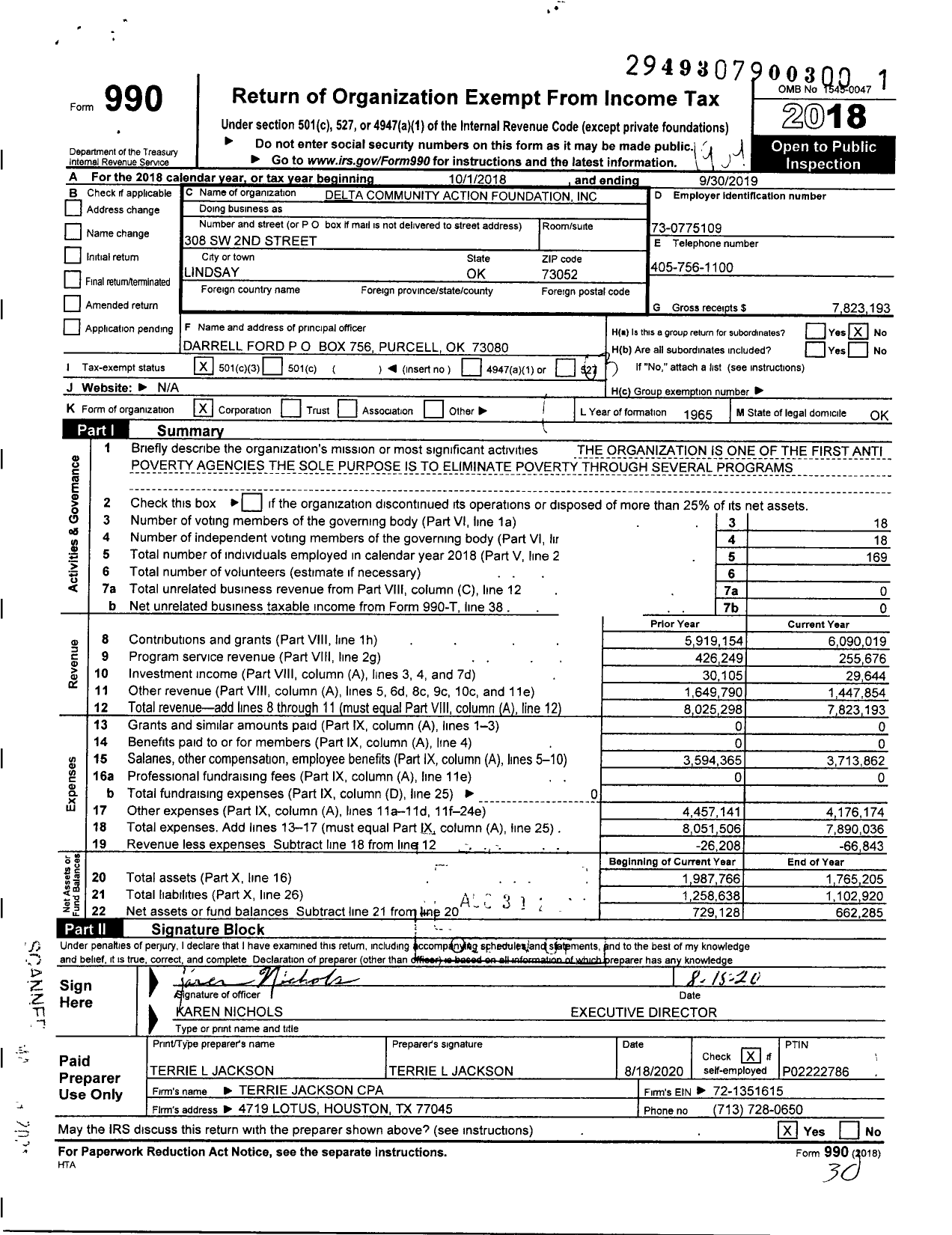 Image of first page of 2018 Form 990 for Delta Community Action Foundation