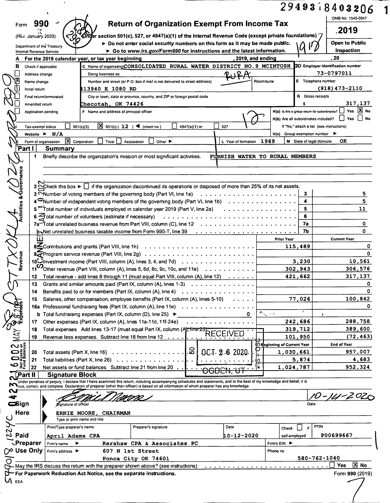 Image of first page of 2019 Form 990O for Consolidated RWD 9 Mcintosh