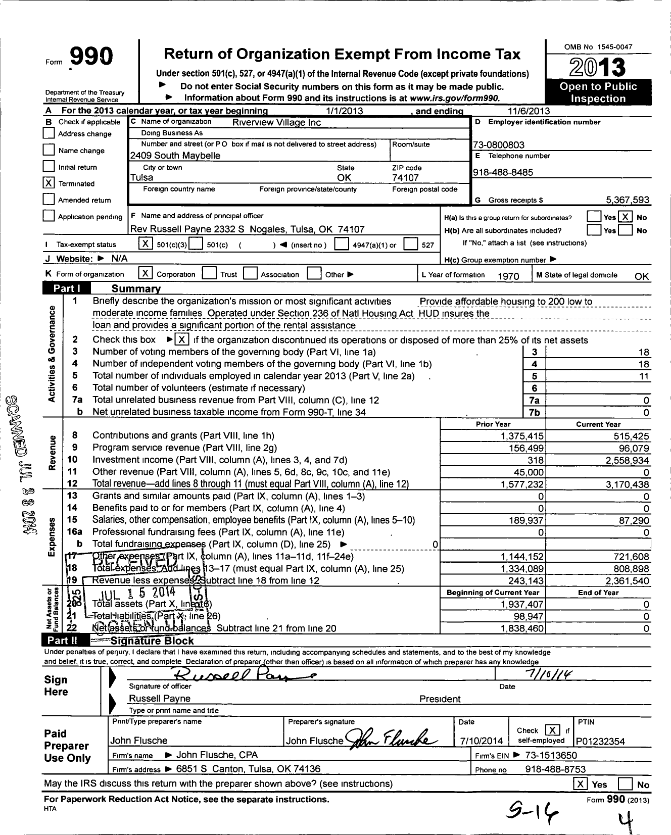 Image of first page of 2012 Form 990 for Riverview Village