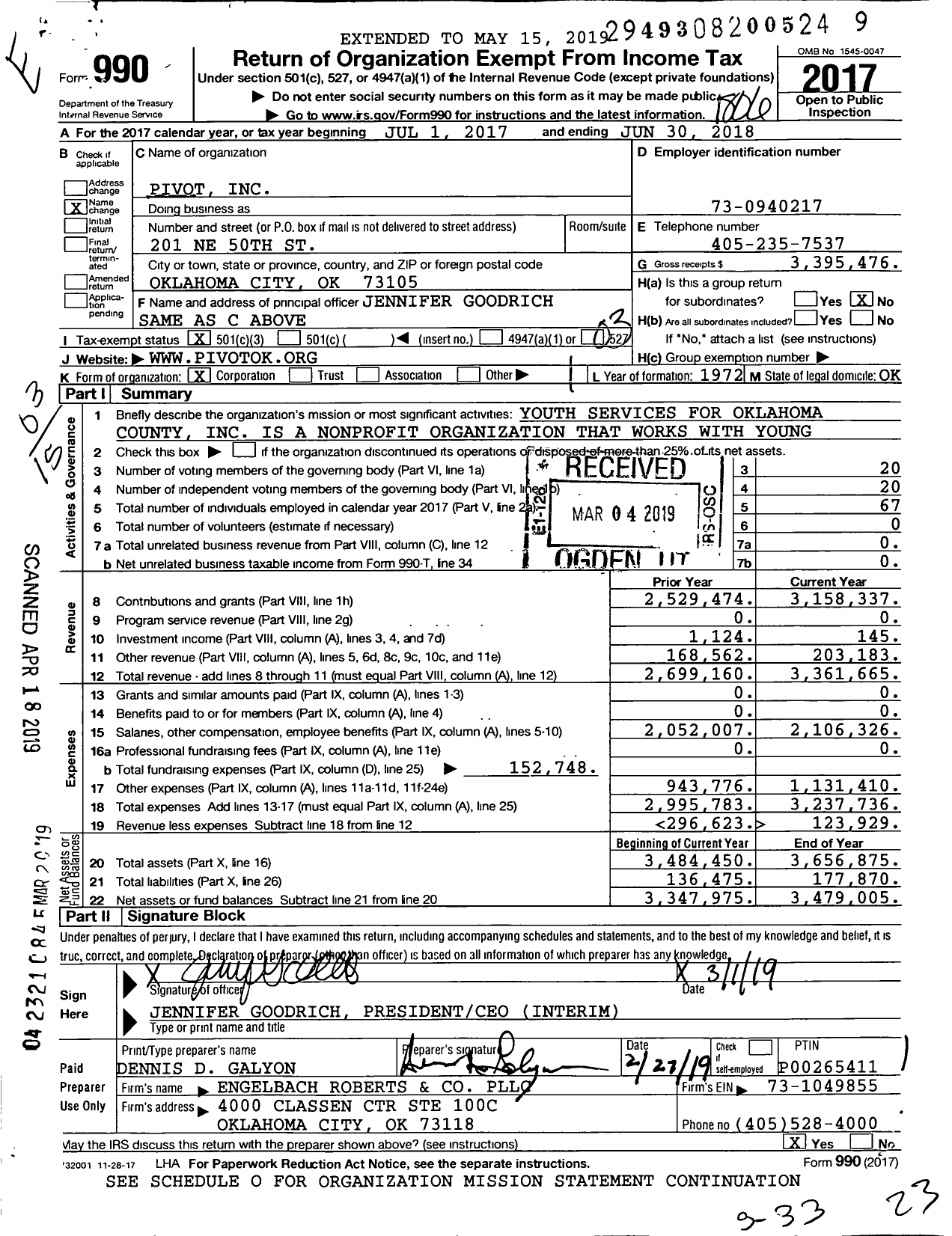 Image of first page of 2017 Form 990 for Pivot (YSOC)