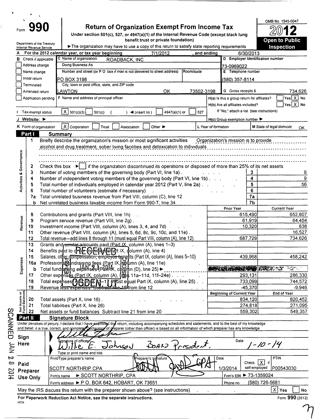 Image of first page of 2012 Form 990 for Roadback