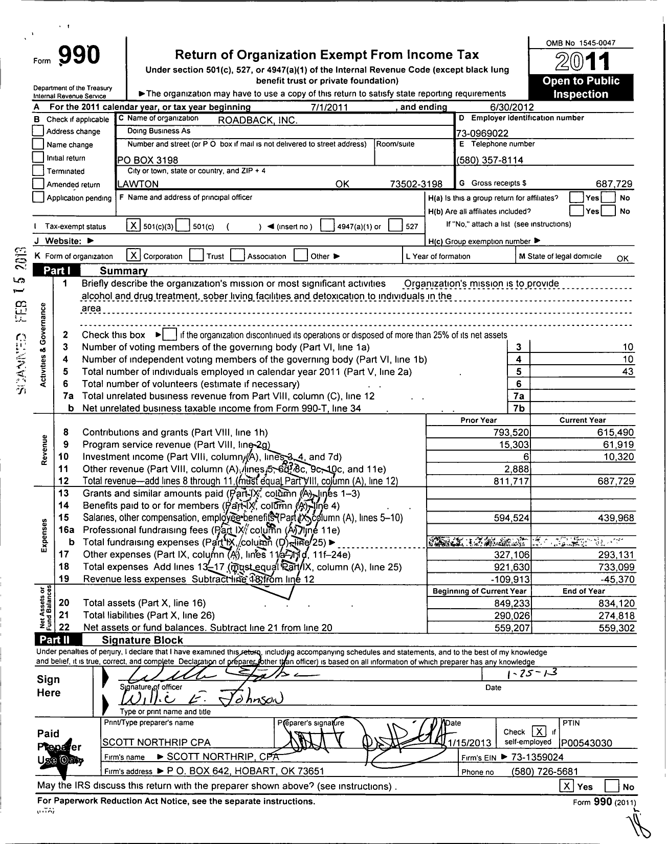 Image of first page of 2011 Form 990 for Roadback
