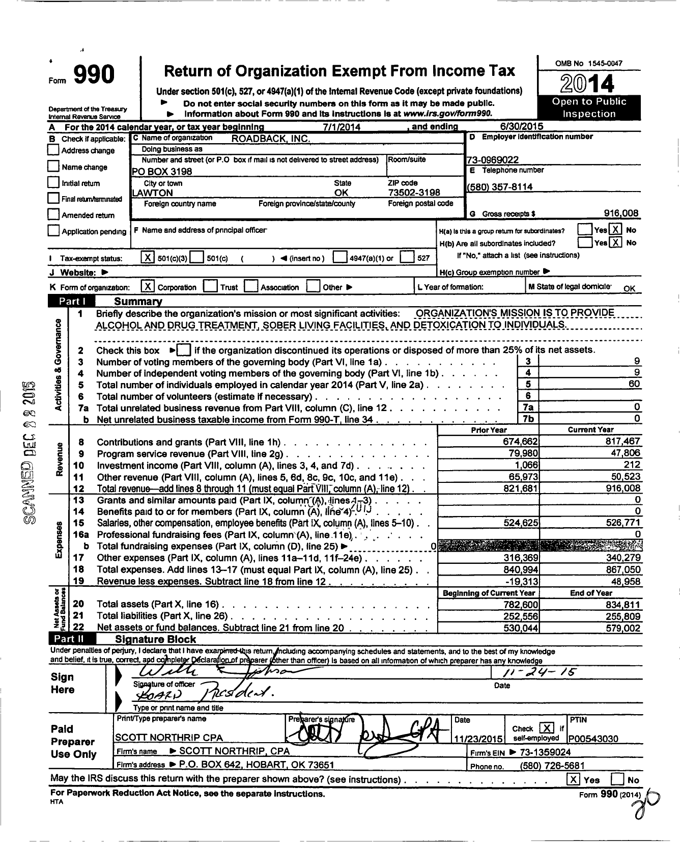 Image of first page of 2014 Form 990 for Roadback