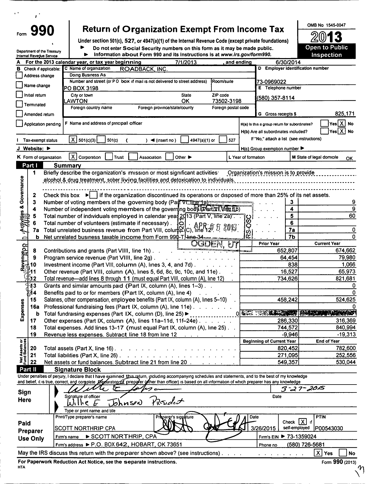 Image of first page of 2013 Form 990 for Roadback